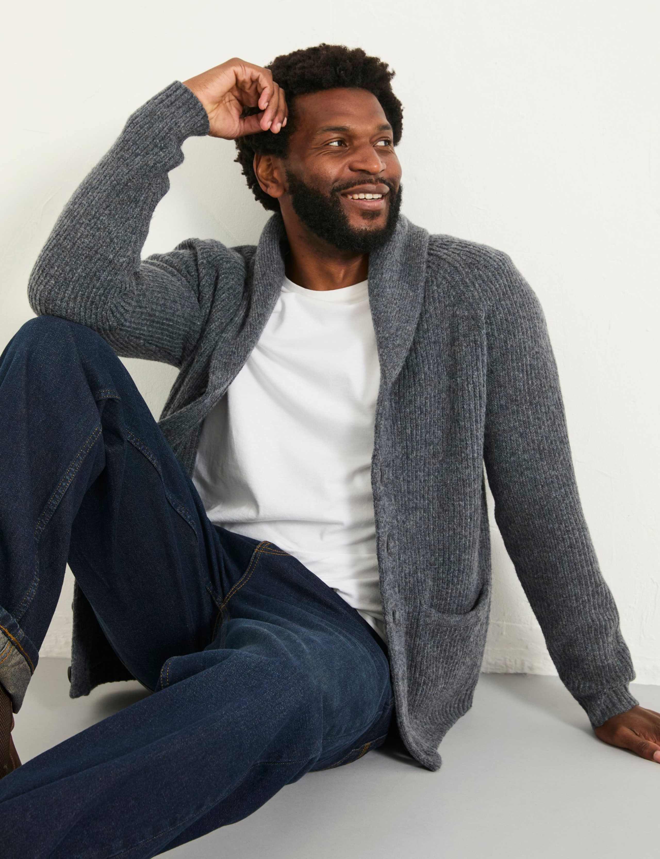 Textured Shawl Neck Cardigan With Wool 5 of 5