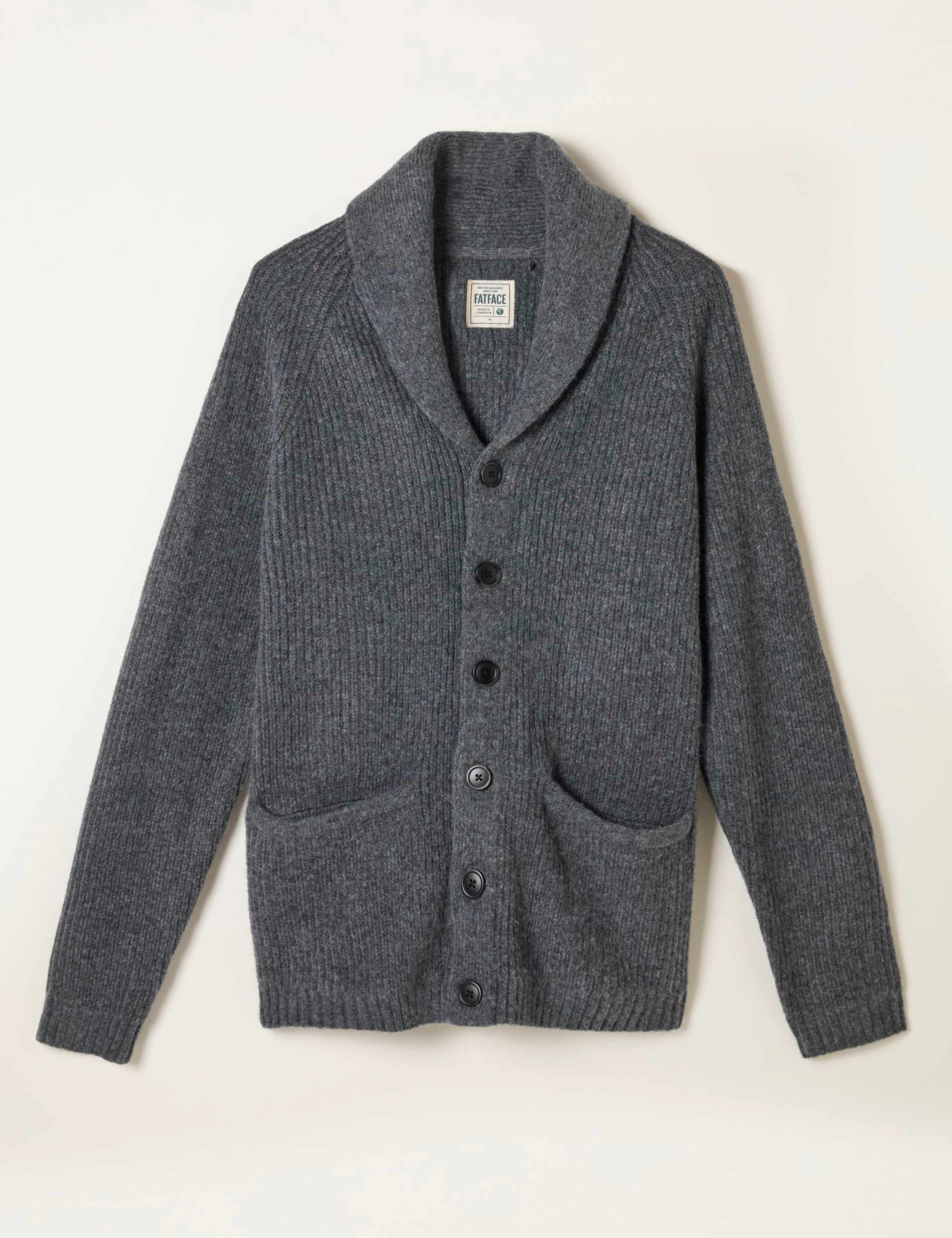 Textured Shawl Neck Cardigan With Wool 2 of 5