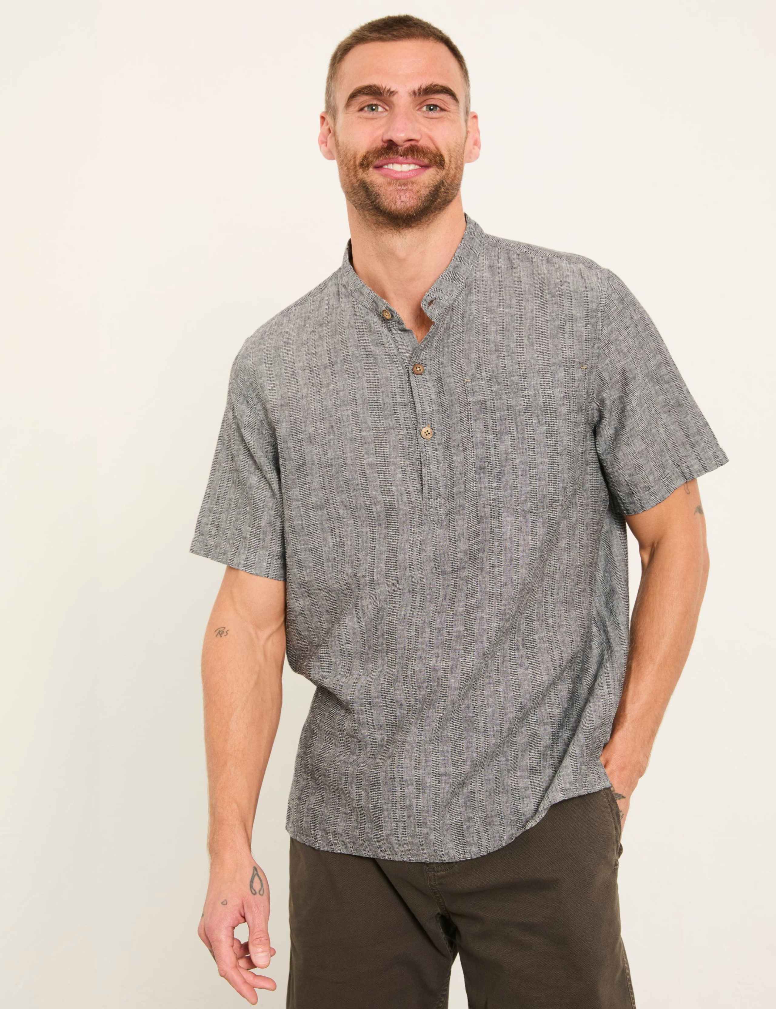 Regular Fit Cotton Linen Blend Striped Shirt 1 of 5