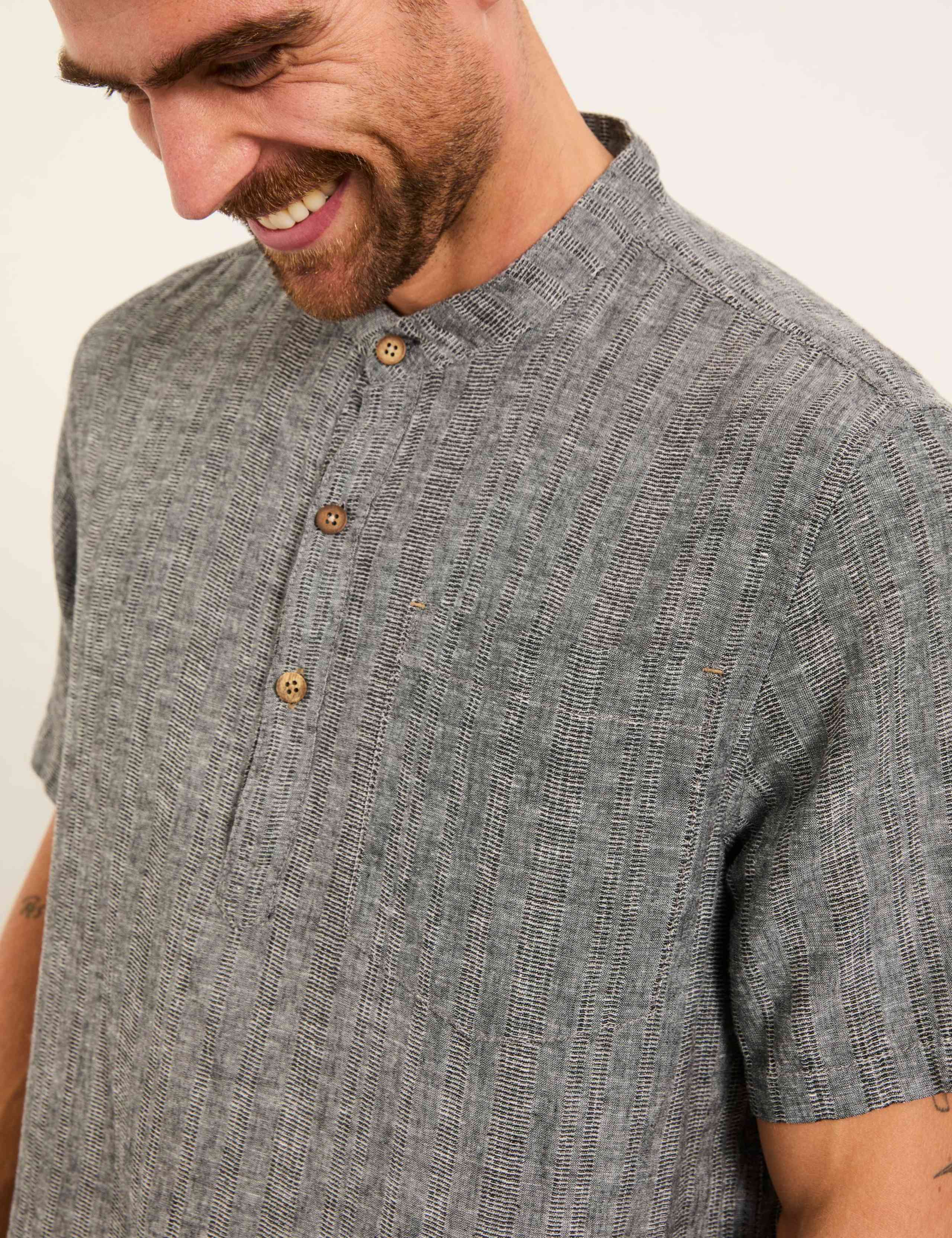 Regular Fit Cotton Linen Blend Striped Shirt 4 of 5