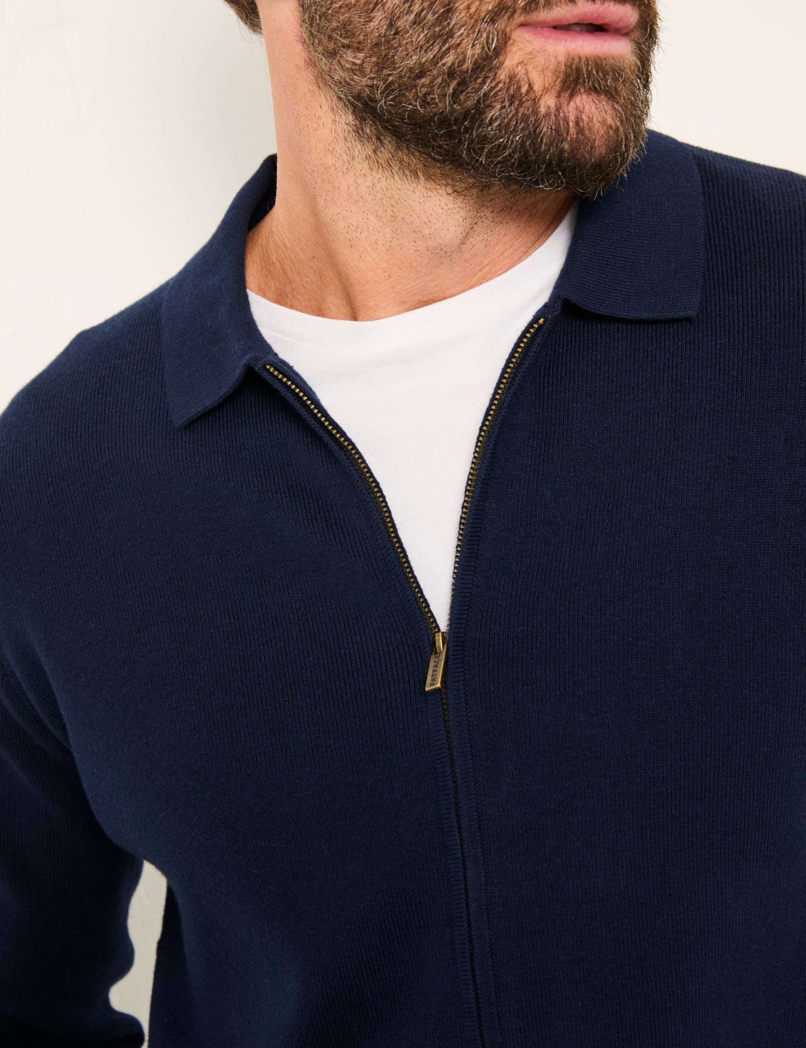 Cotton Rich Collared Neck Zip Up Cardigan 4 of 5