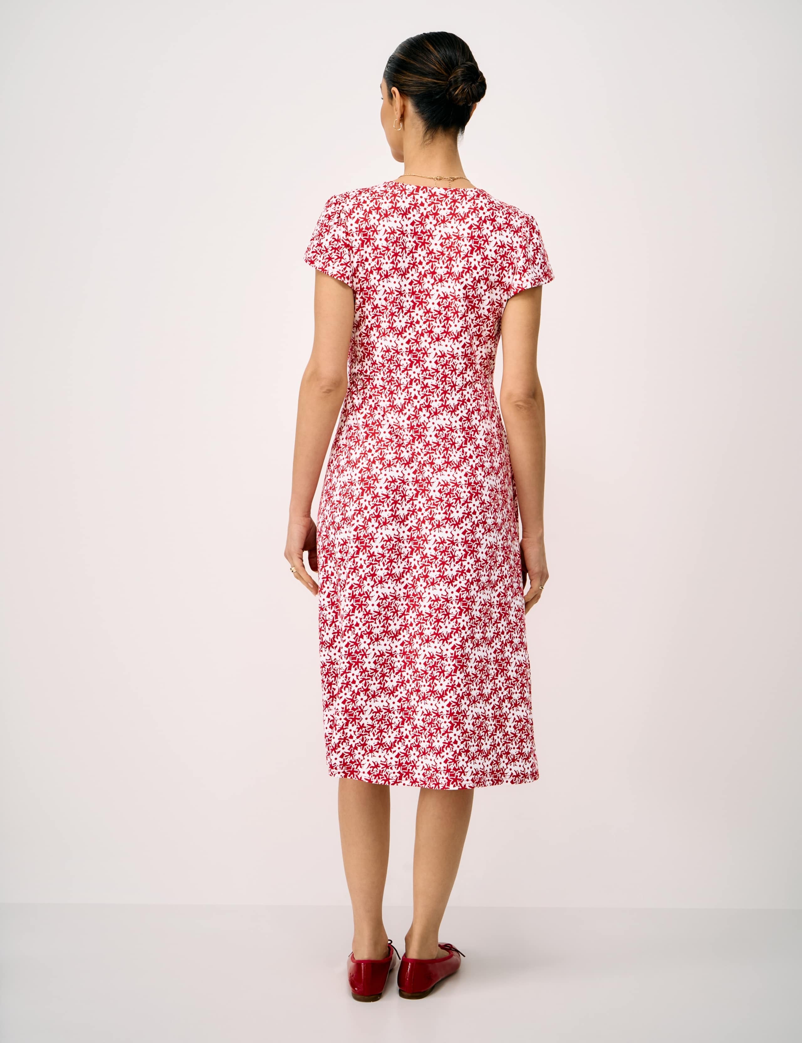 Jersey Floral V-Neck Midi Skater Dress 3 of 5