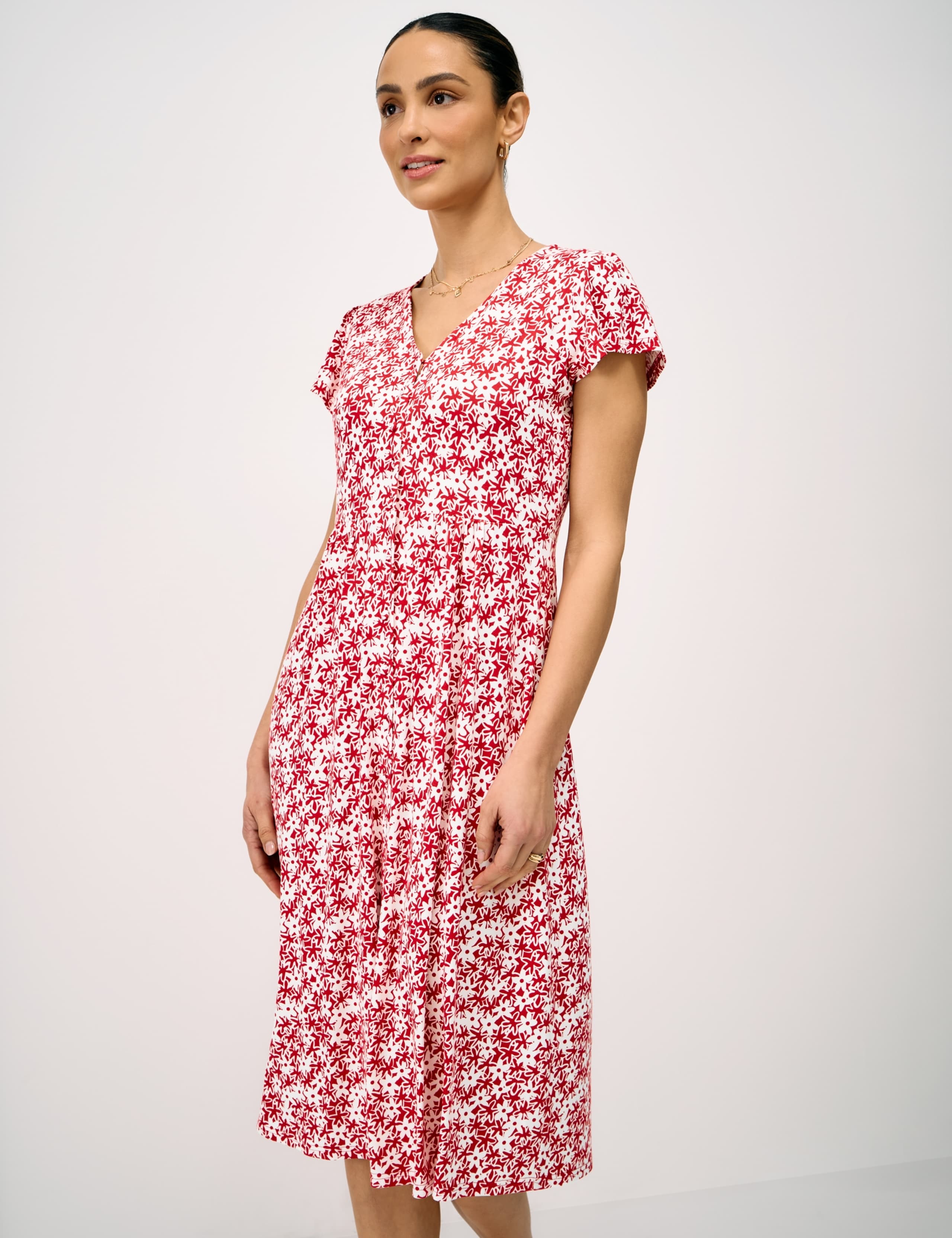 Jersey Floral V-Neck Midi Skater Dress 5 of 5