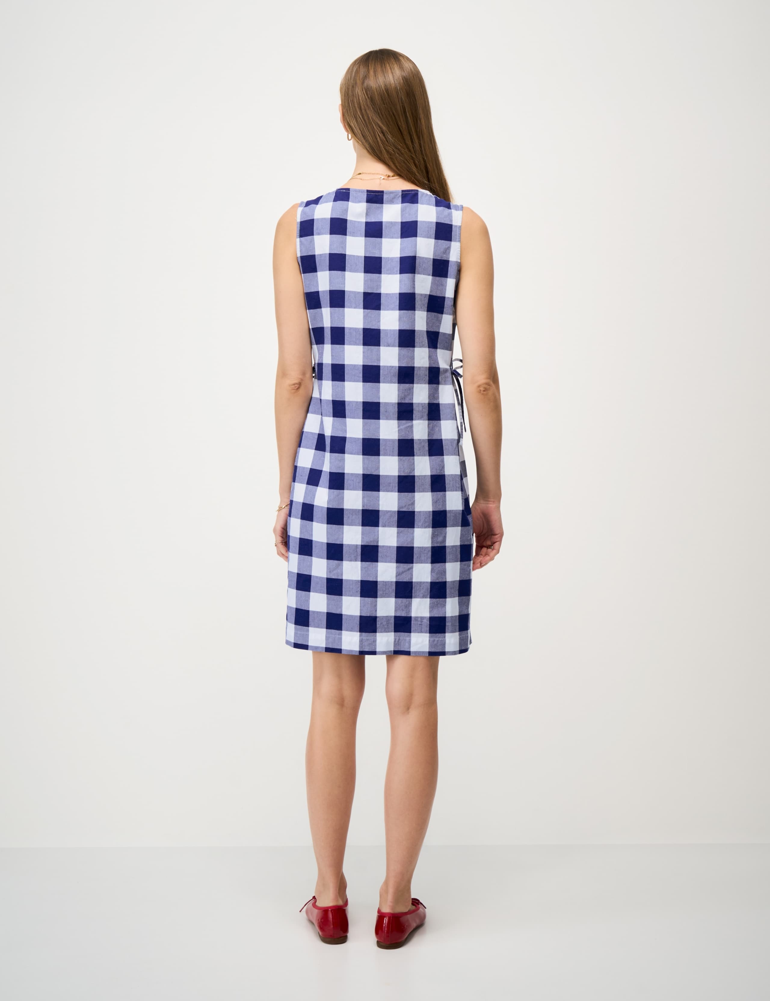 Gingham Mini Shift Dress with Linen 3 of 6