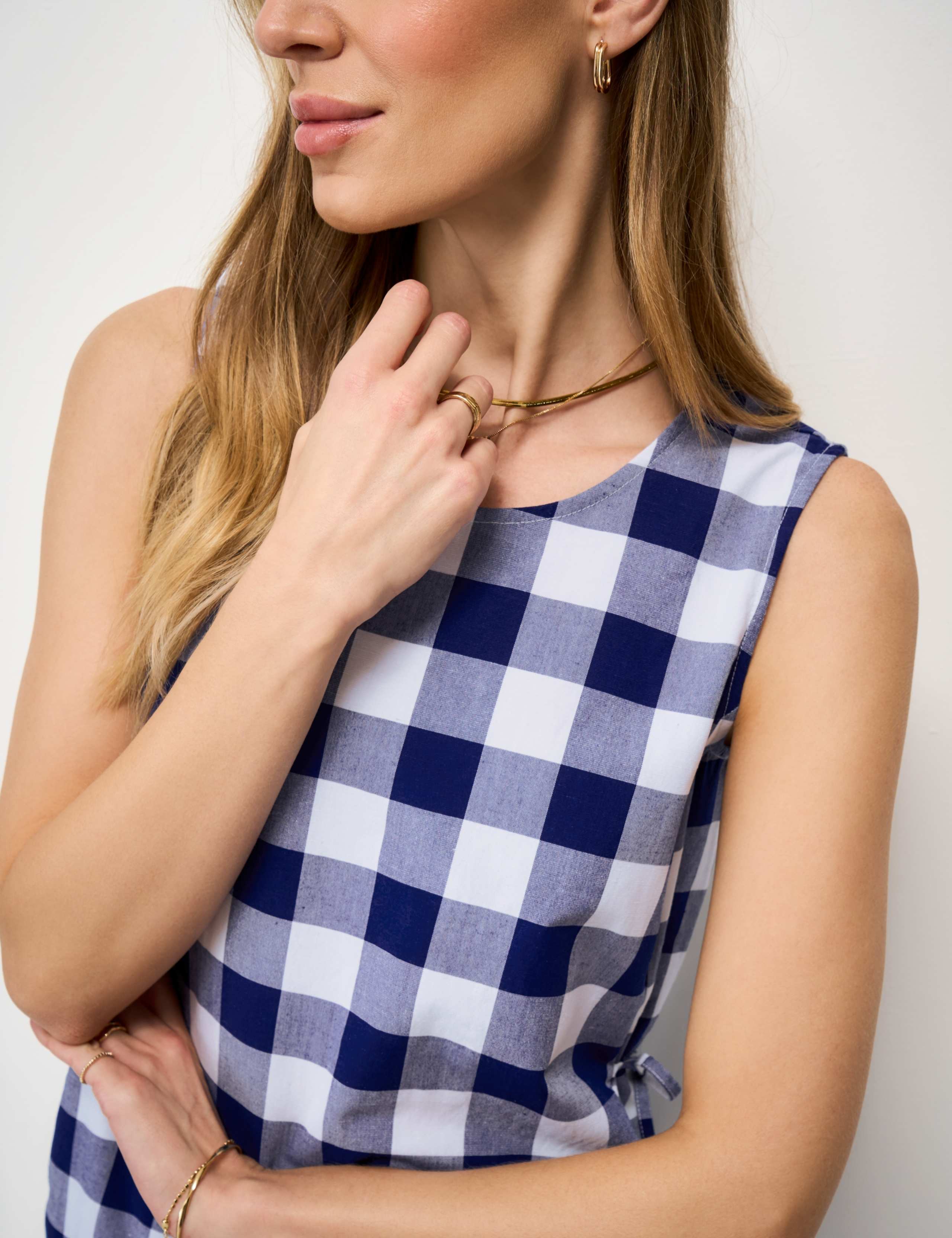 Gingham Mini Shift Dress with Linen 4 of 6