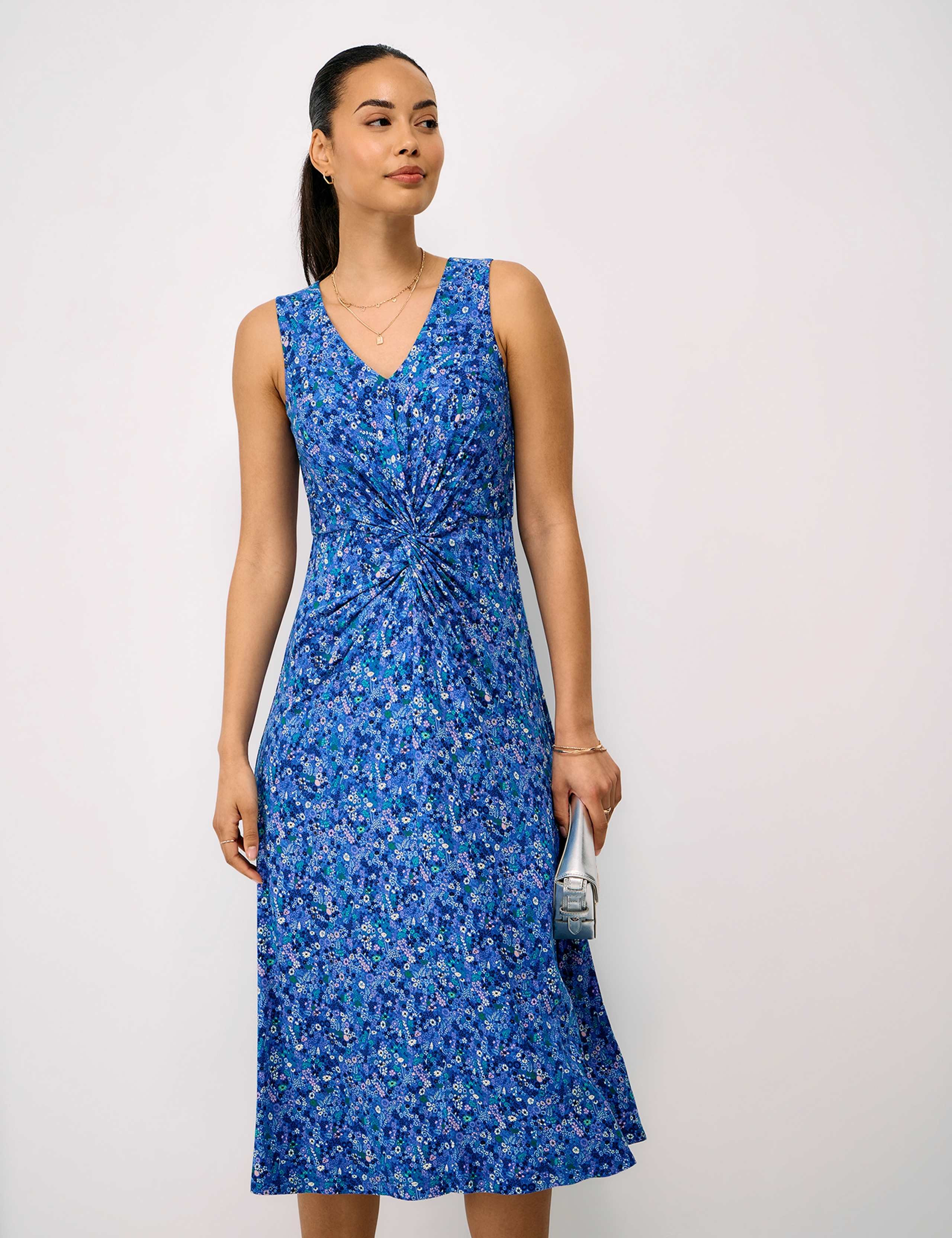 Jersey Floral Twist Front Midi Skater Dress 1 of 5