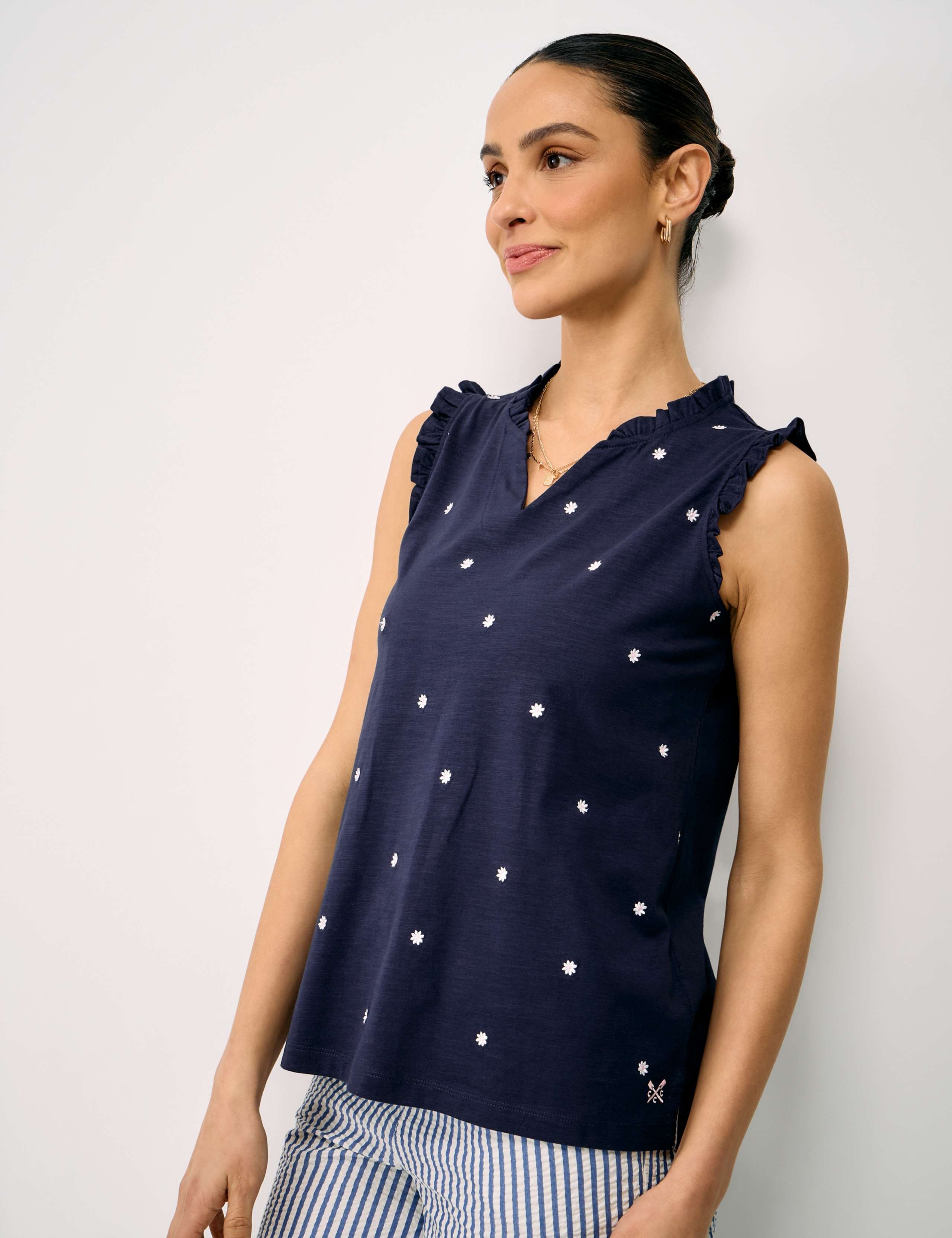 Pure Cotton Embroidered Frill Detail Vest 4 of 5