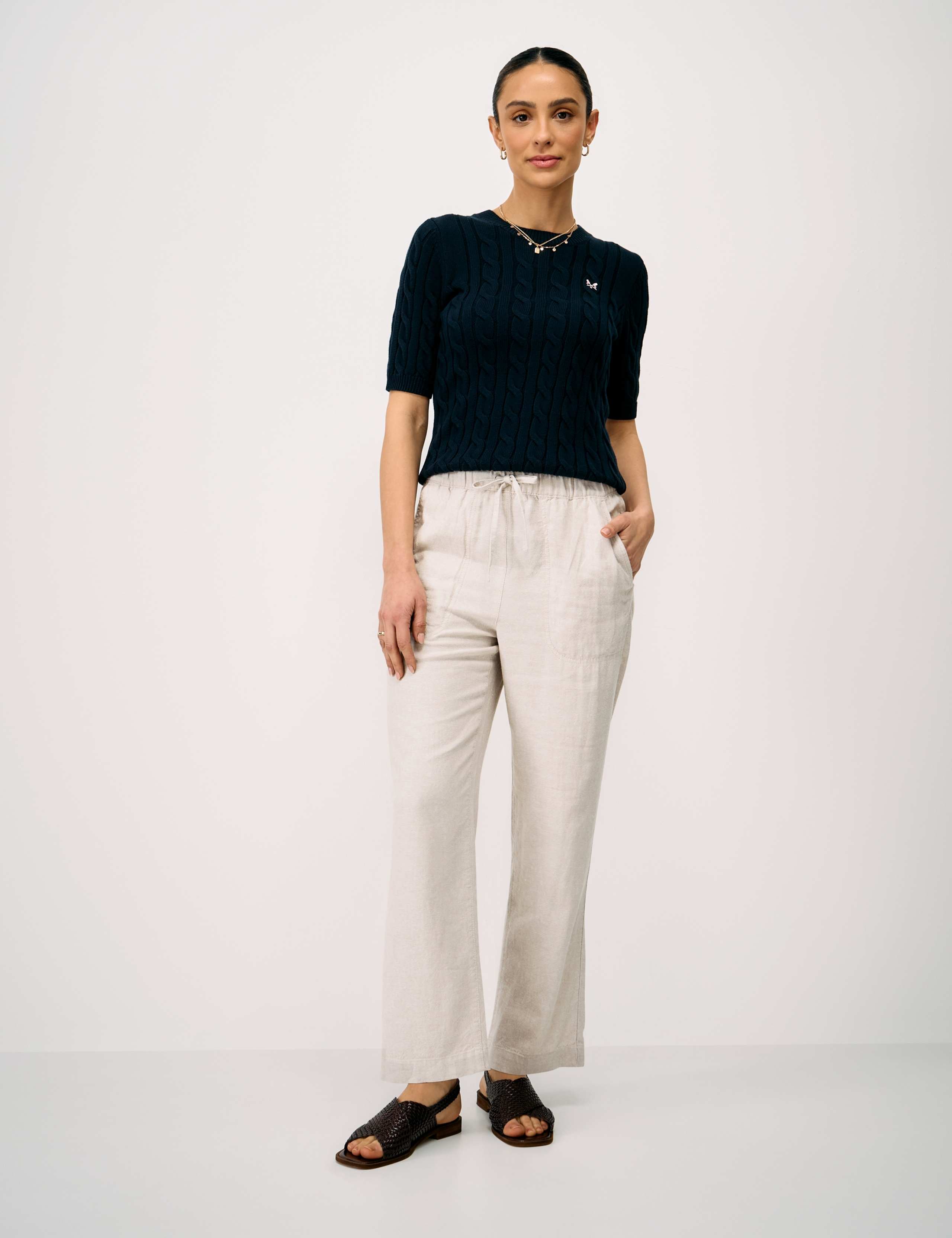 Linen Rich Drawstring Tapered Trousers 1 of 4