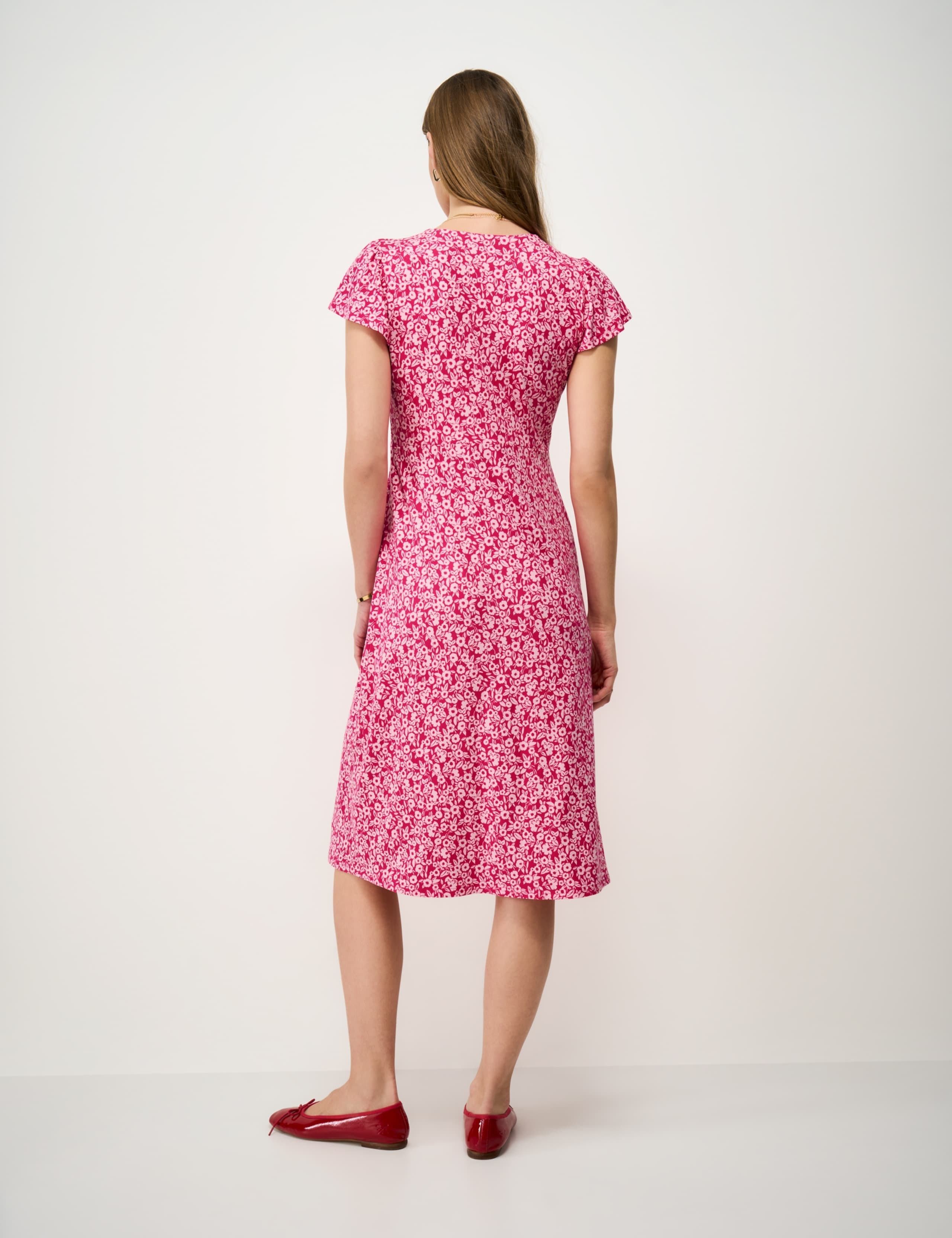 Jersey Floral V-Neck Midi Skater Dress 3 of 5