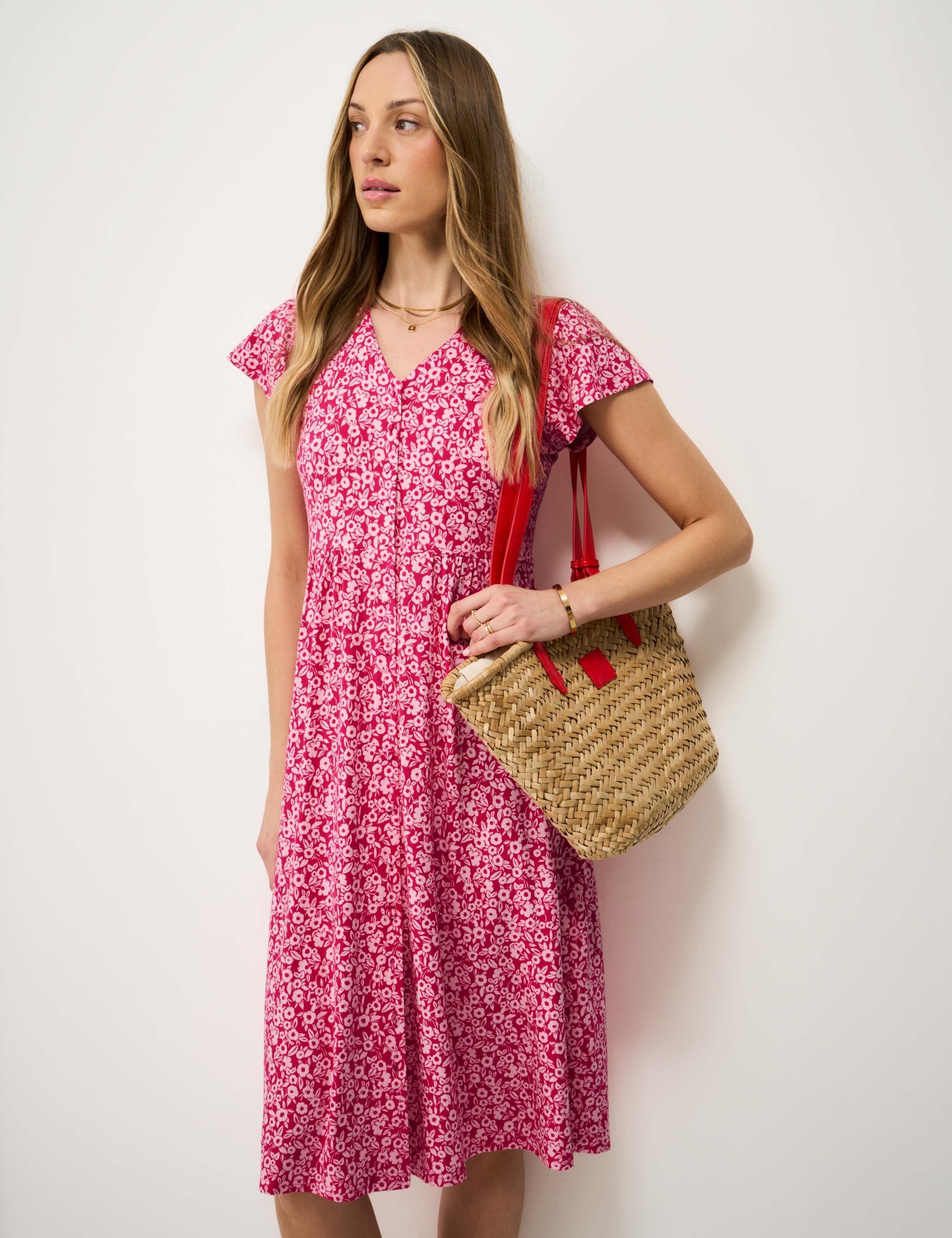 Jersey Floral V-Neck Midi Skater Dress 5 of 5