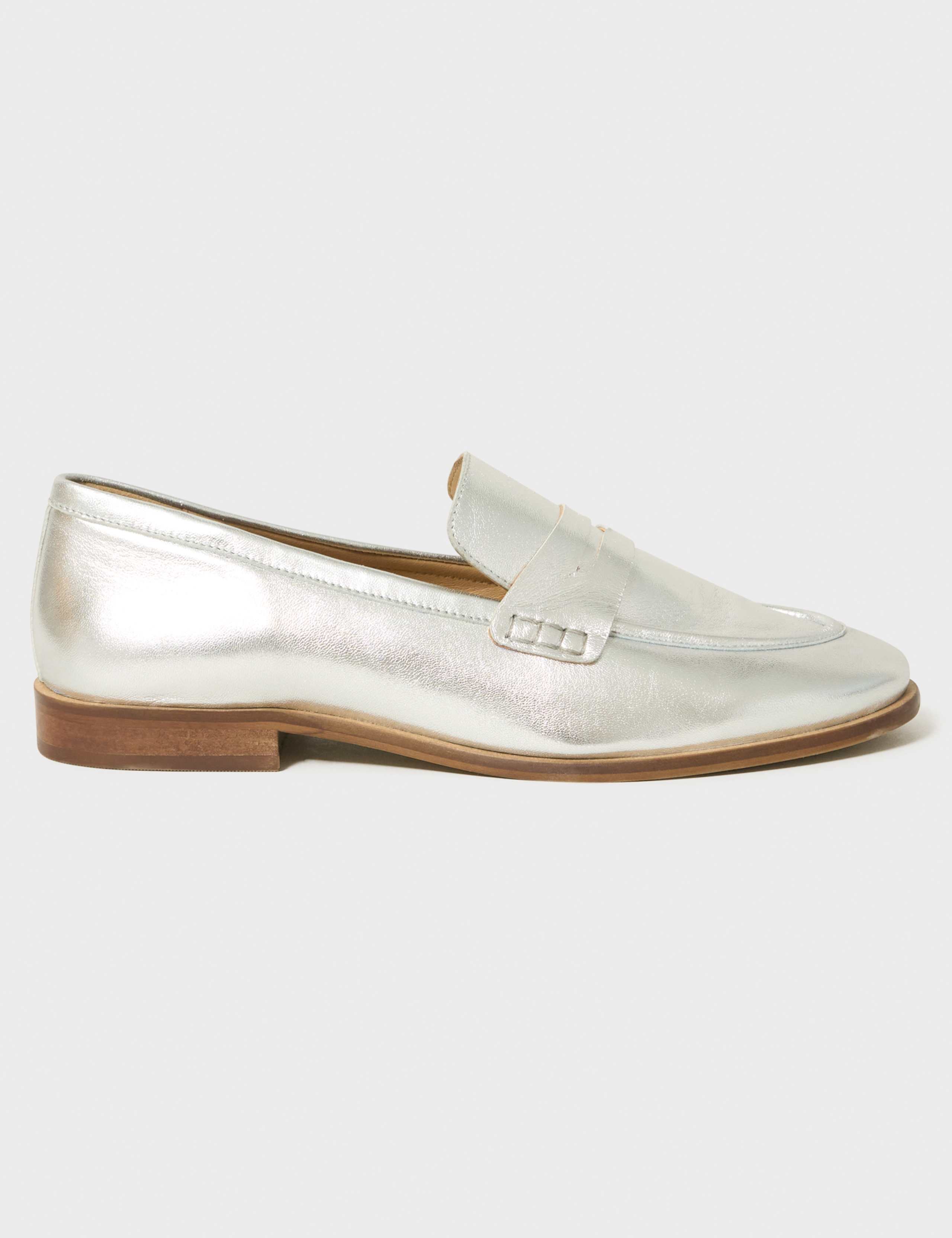 Leather Metallic Slip On Penny Loafers 3 of 4