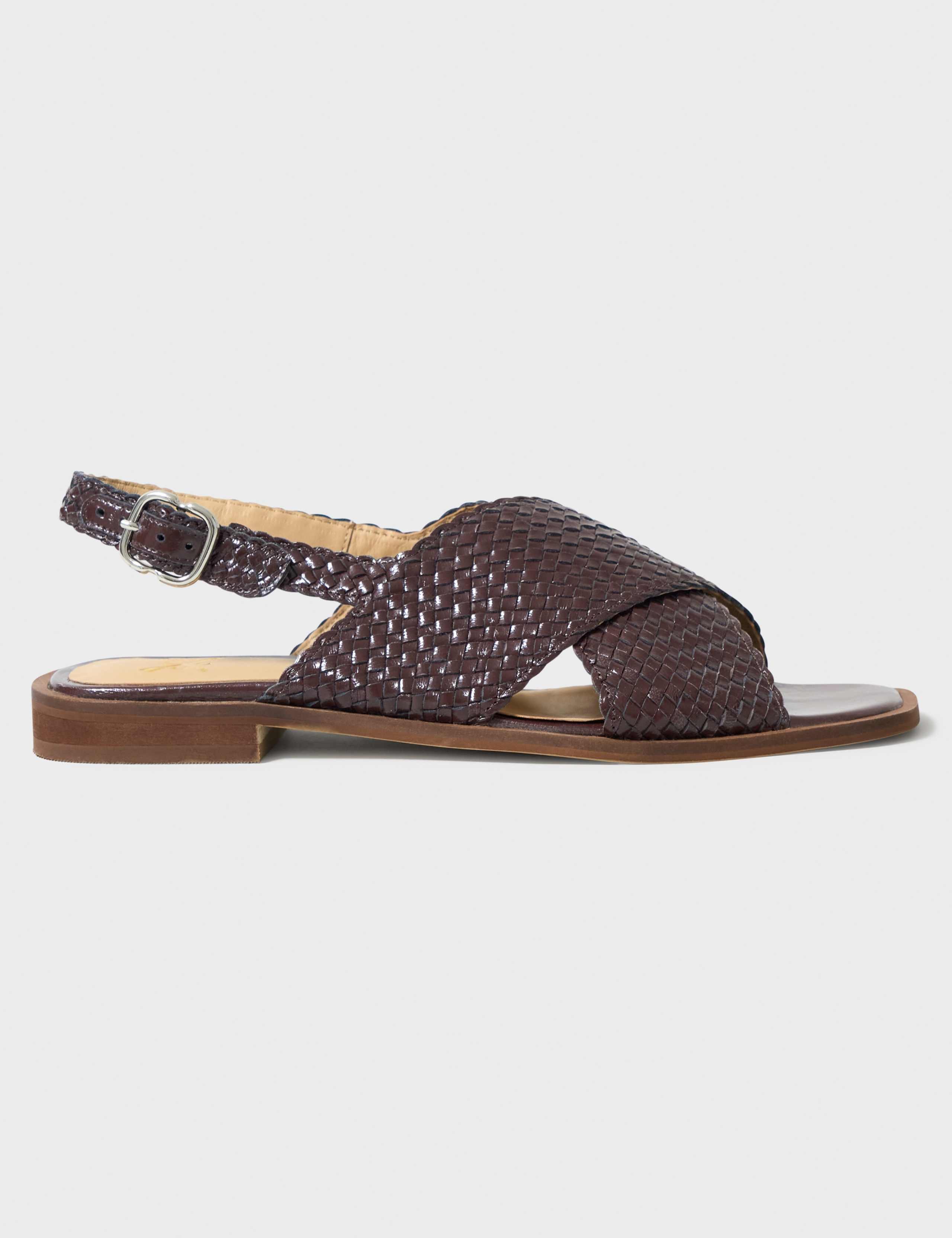 Leather Patent Woven Crossover Flat Sandals 3 of 4