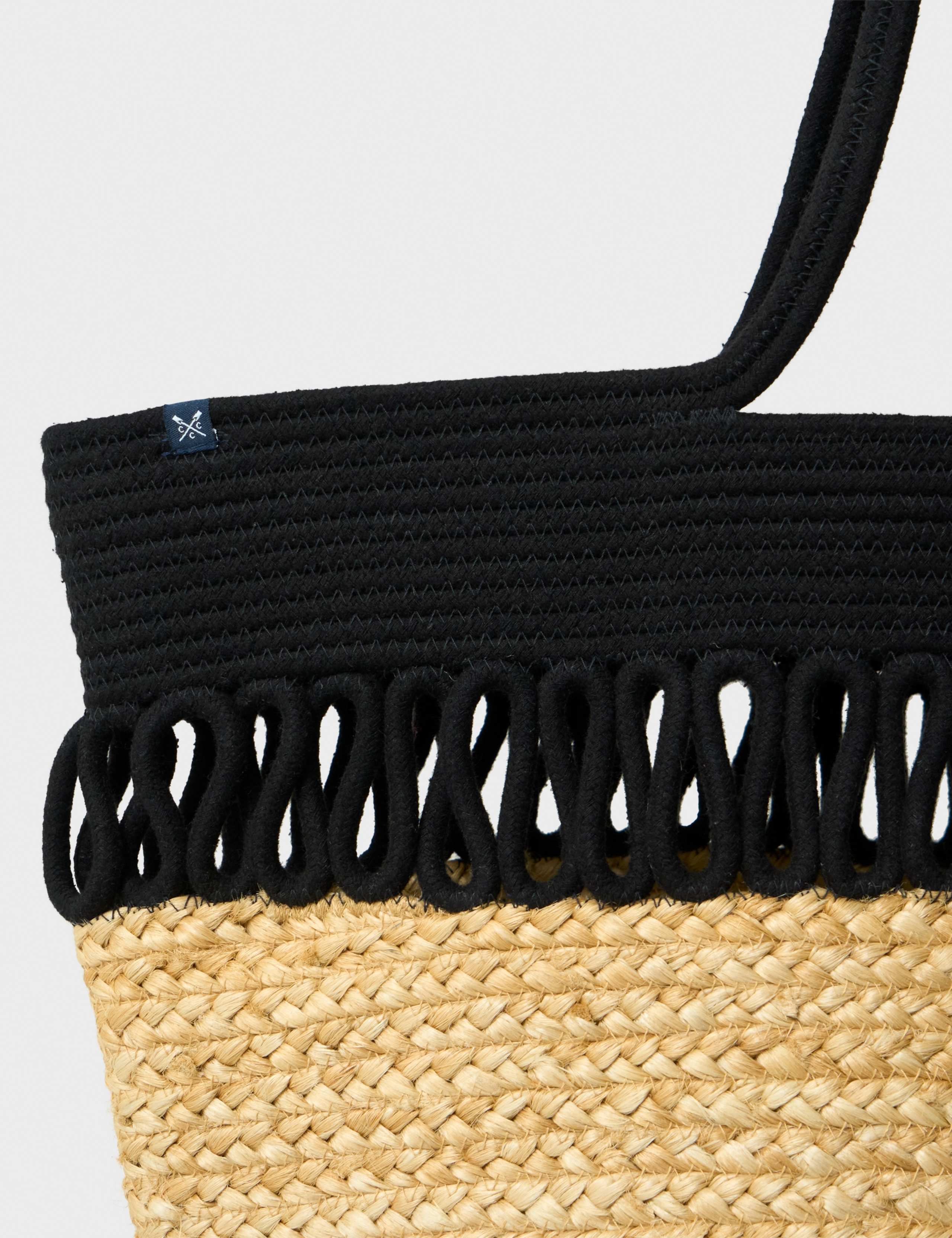 Jute Woven Contrast Trim Shoulder Tote Bag 2 of 3