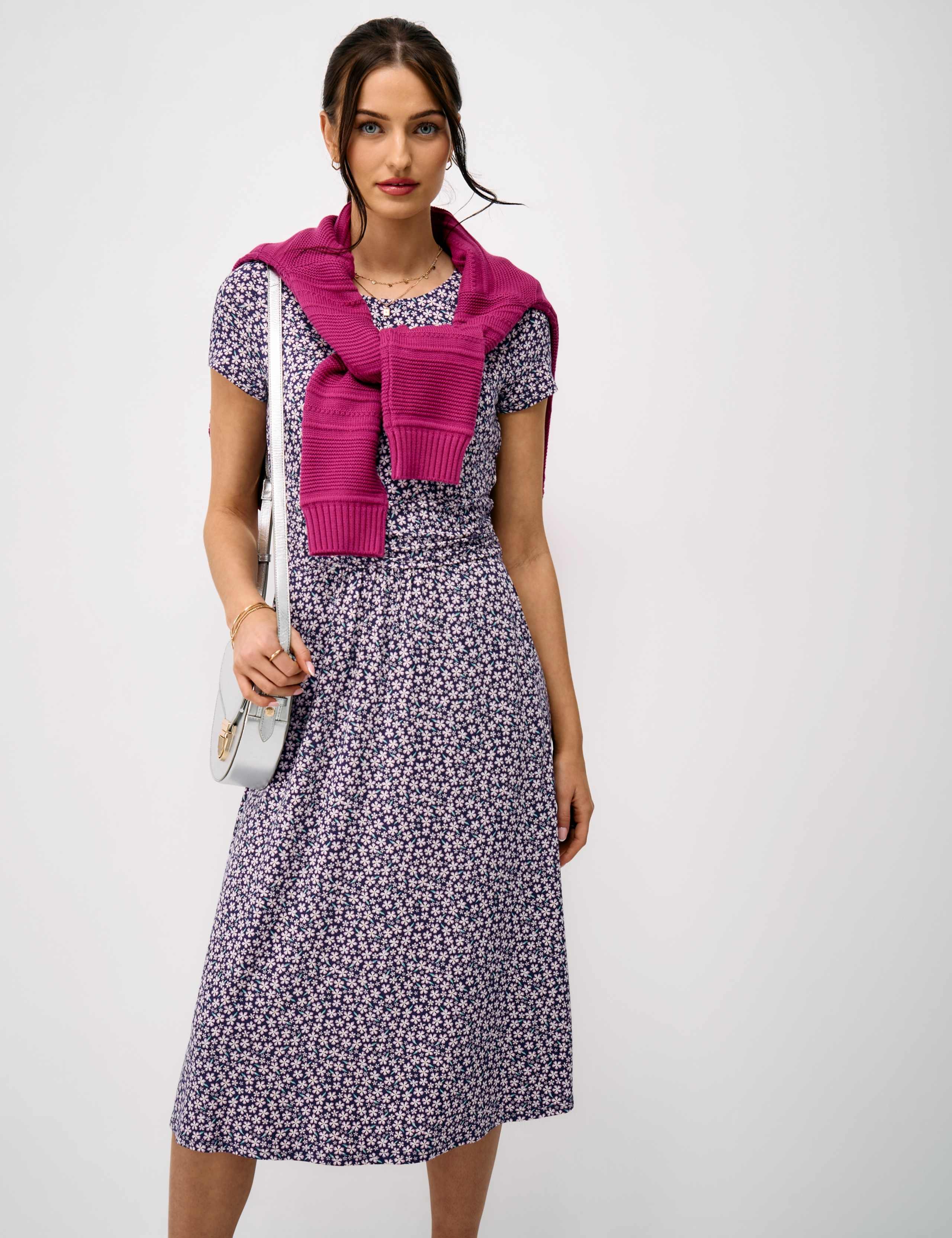 Jersey Floral Ruched Midi Skater Dress 3 of 5