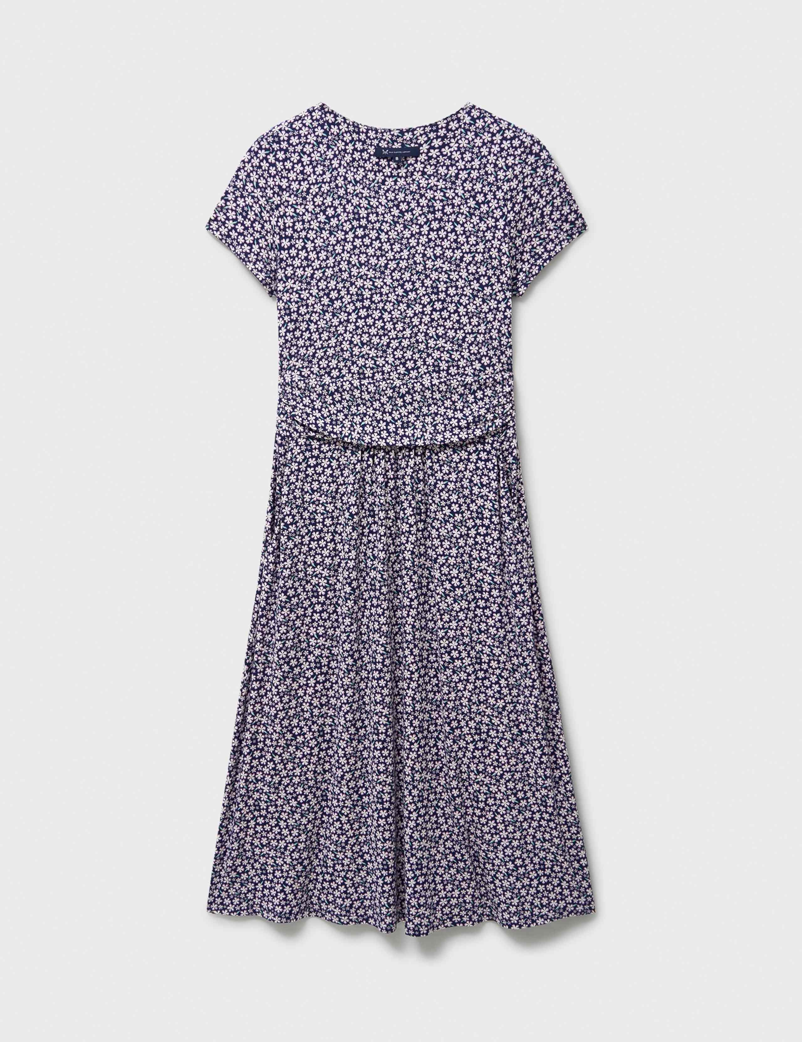 Jersey Floral Ruched Midi Skater Dress 2 of 5