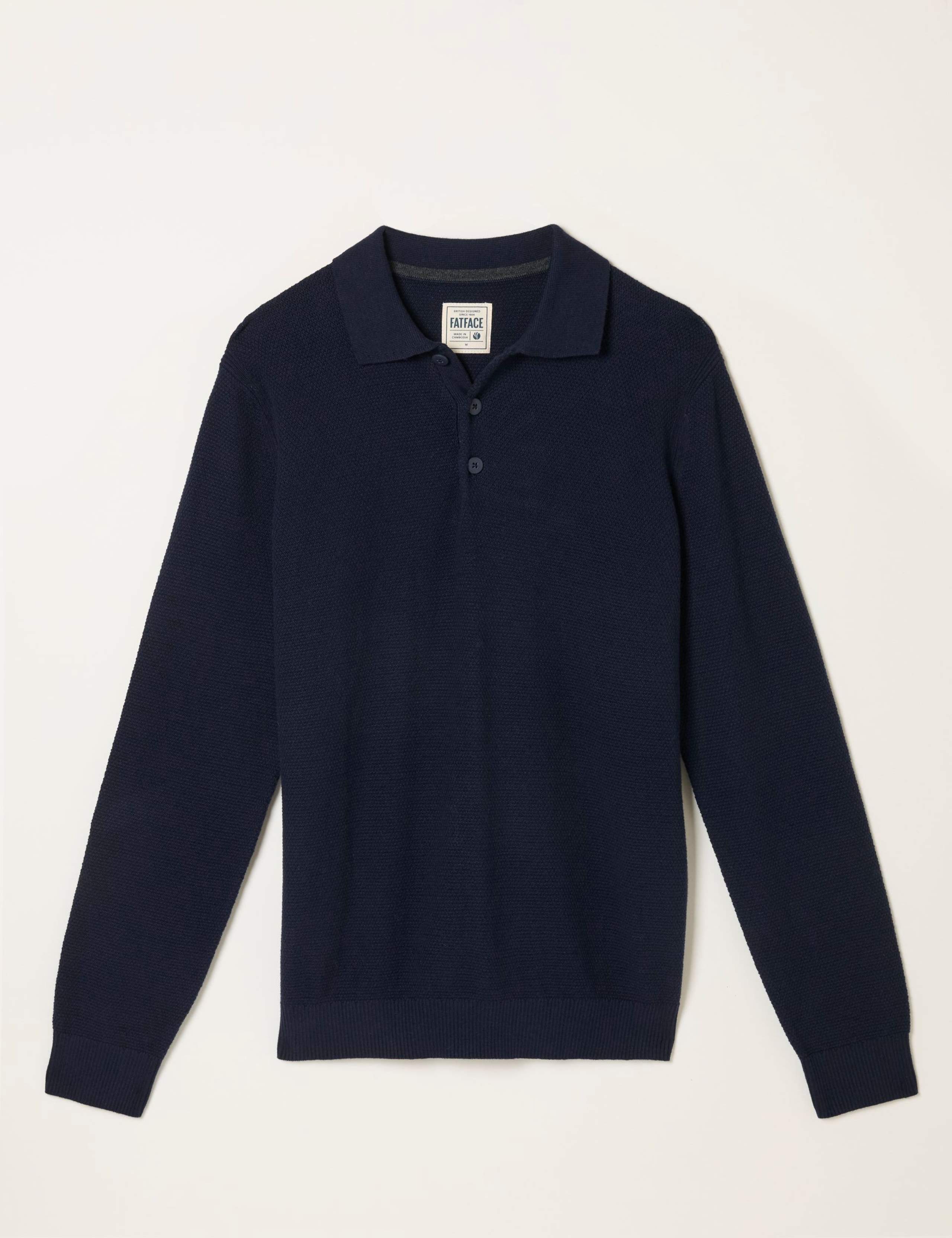 Cotton Rich Textured Long Sleeve Polo Shirt 2 of 5