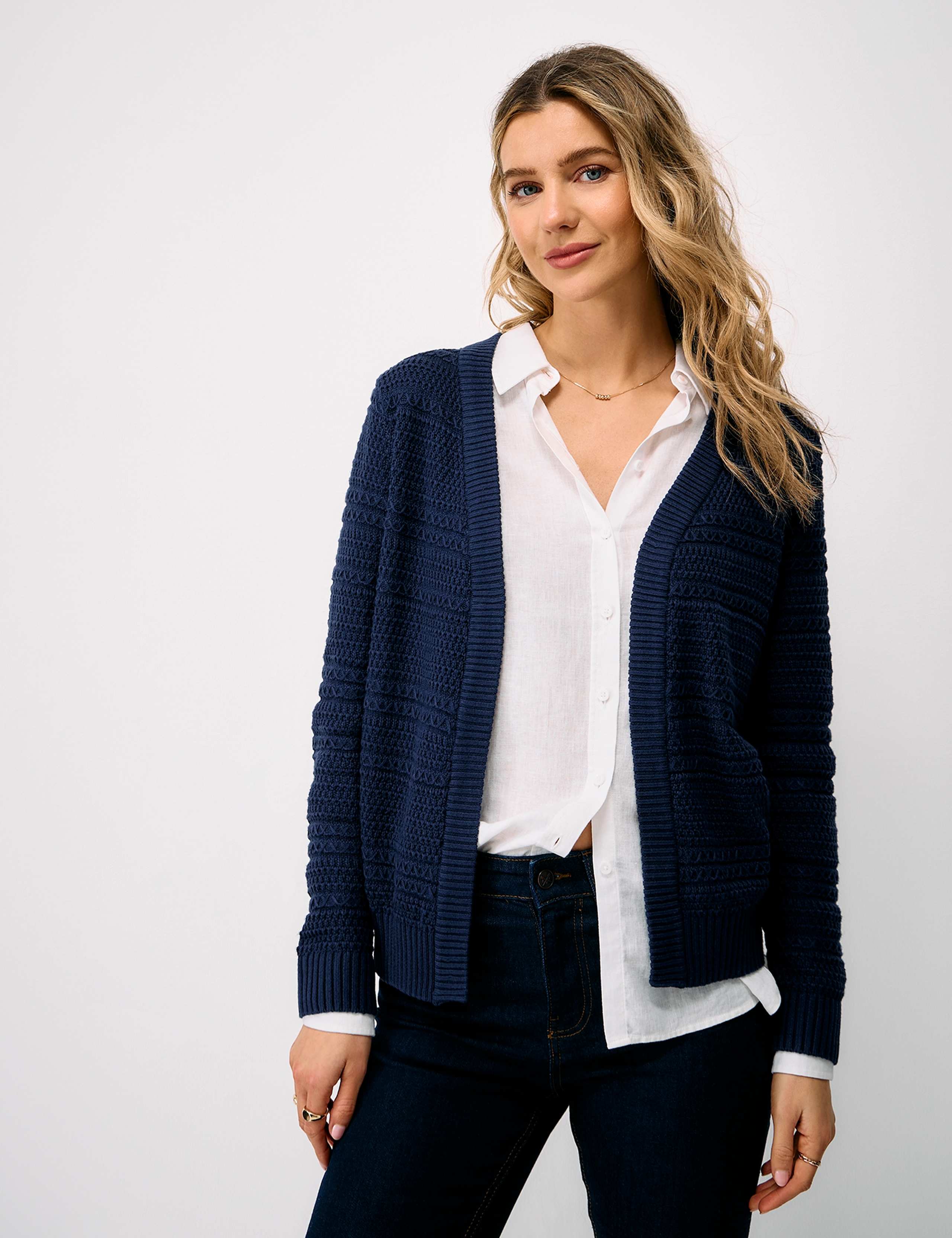 Cotton Rich Textured Edge to Edge Cardigan 1 of 5