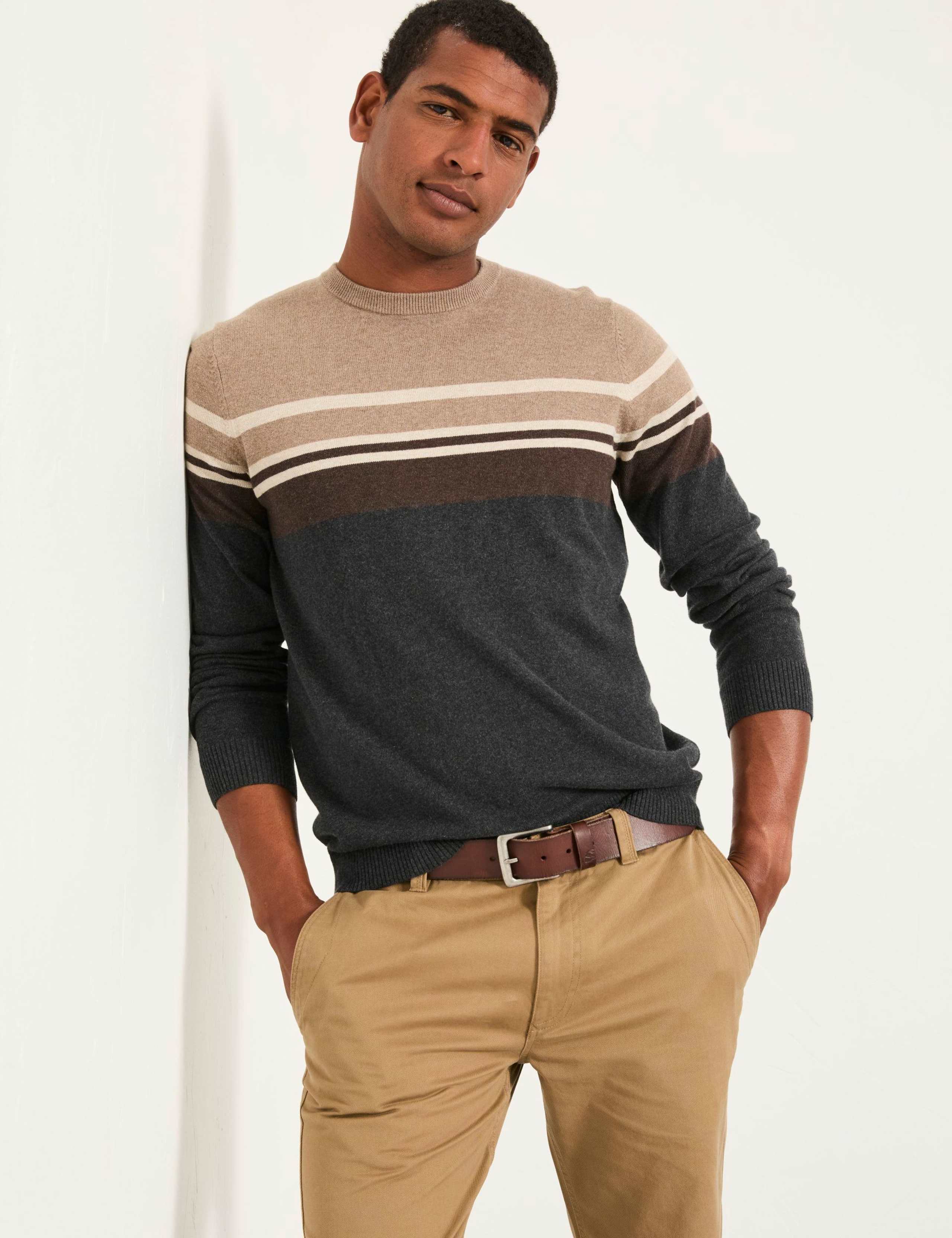 Knitted Striped Colour Block Crew Neck Jumper 1 of 5