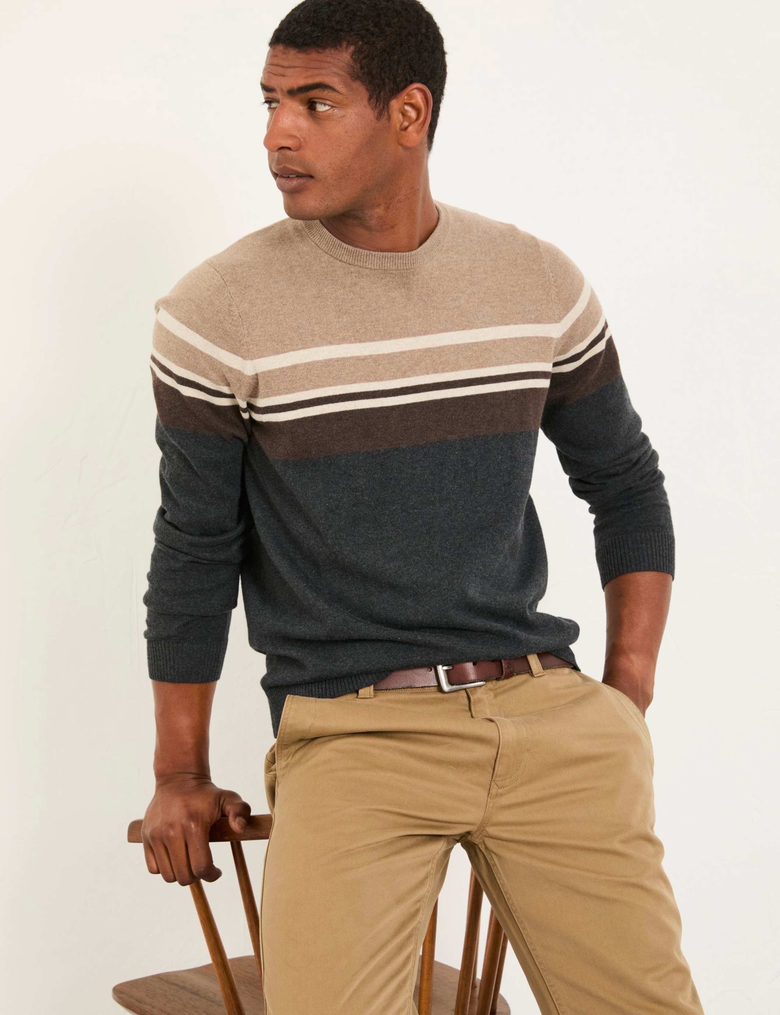 Knitted Striped Colour Block Crew Neck Jumper 3 of 5