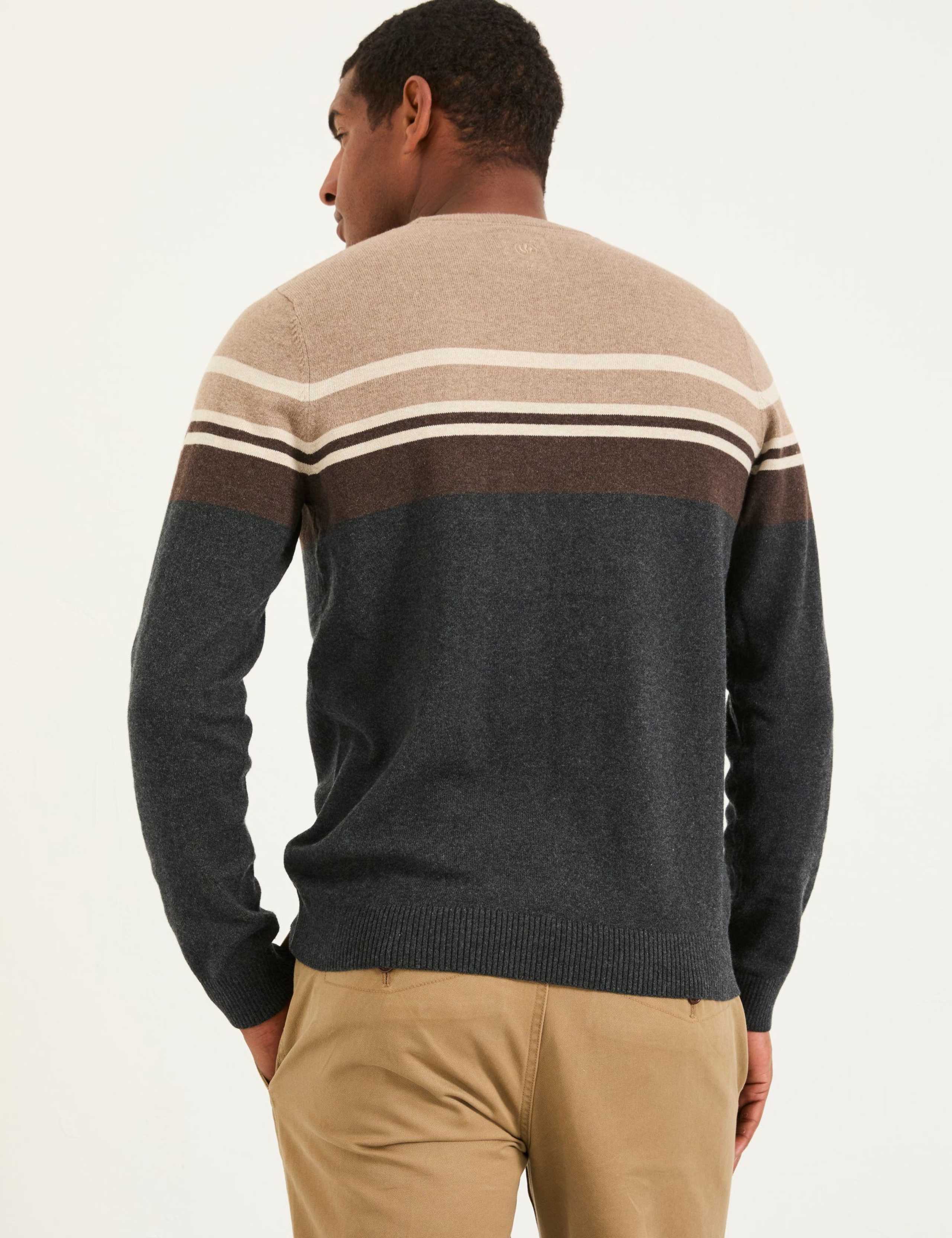 Knitted Striped Colour Block Crew Neck Jumper 4 of 5