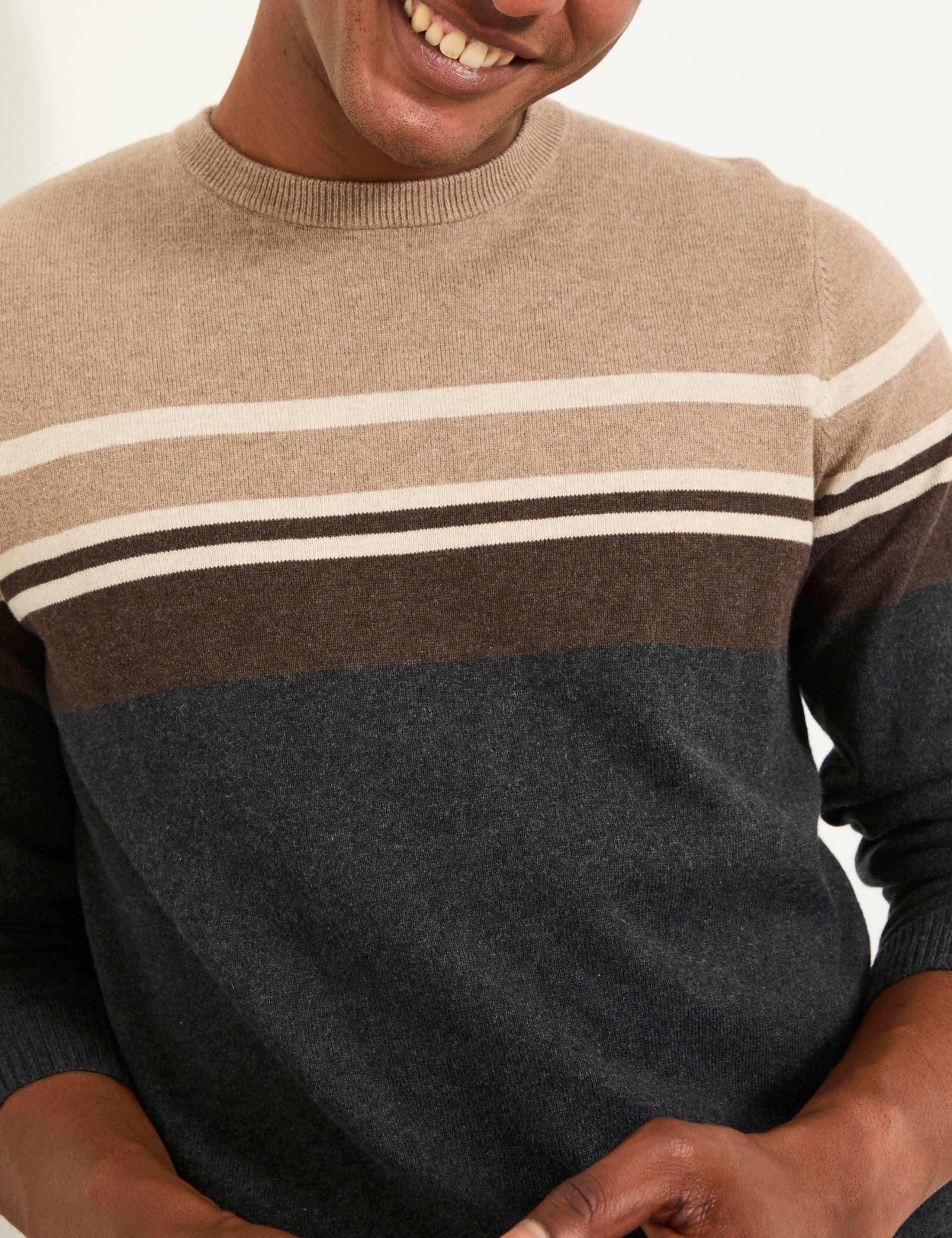 Knitted Striped Colour Block Crew Neck Jumper 5 of 5