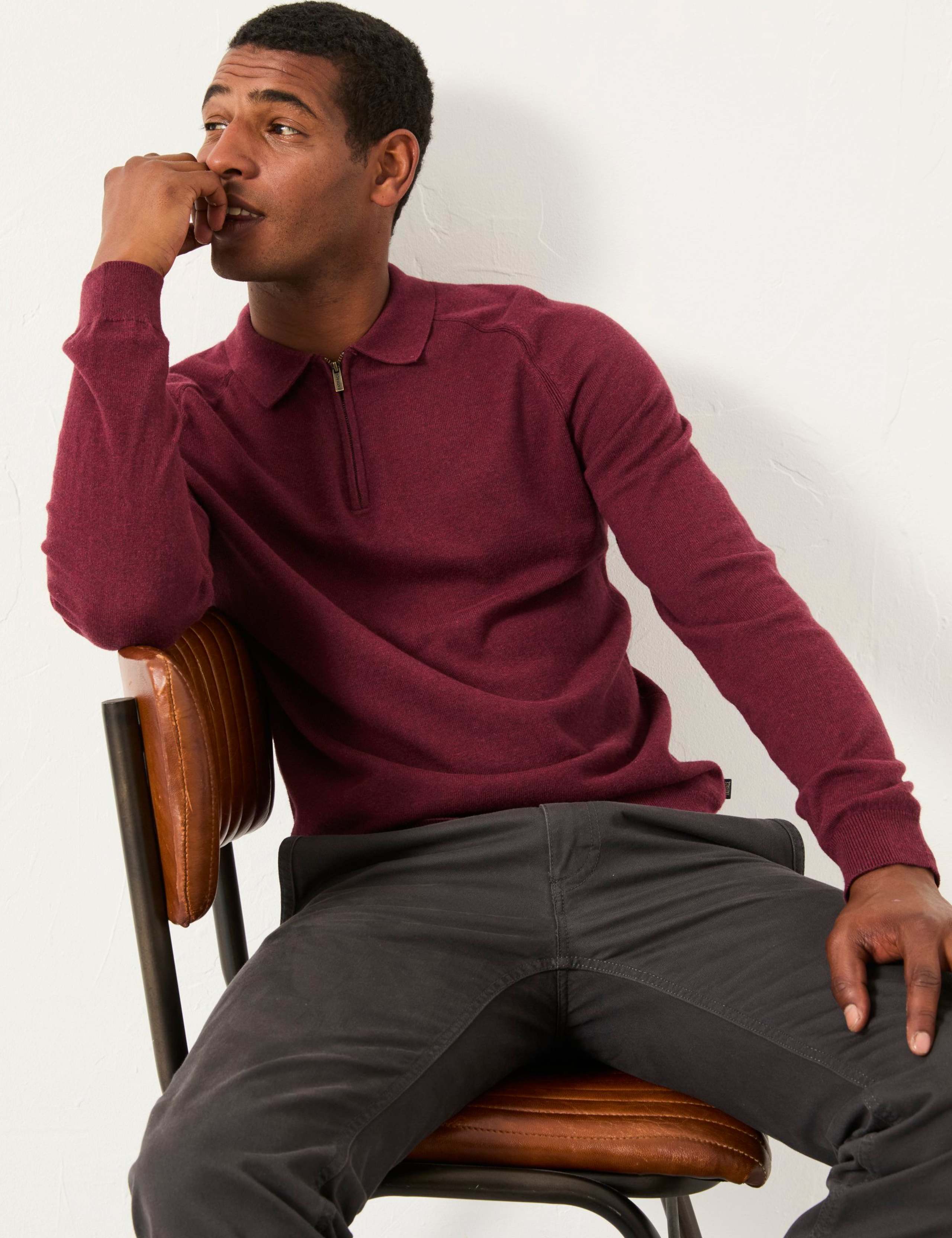 Cotton Rich Knitted Zip Collar Polo Jumper 3 of 5