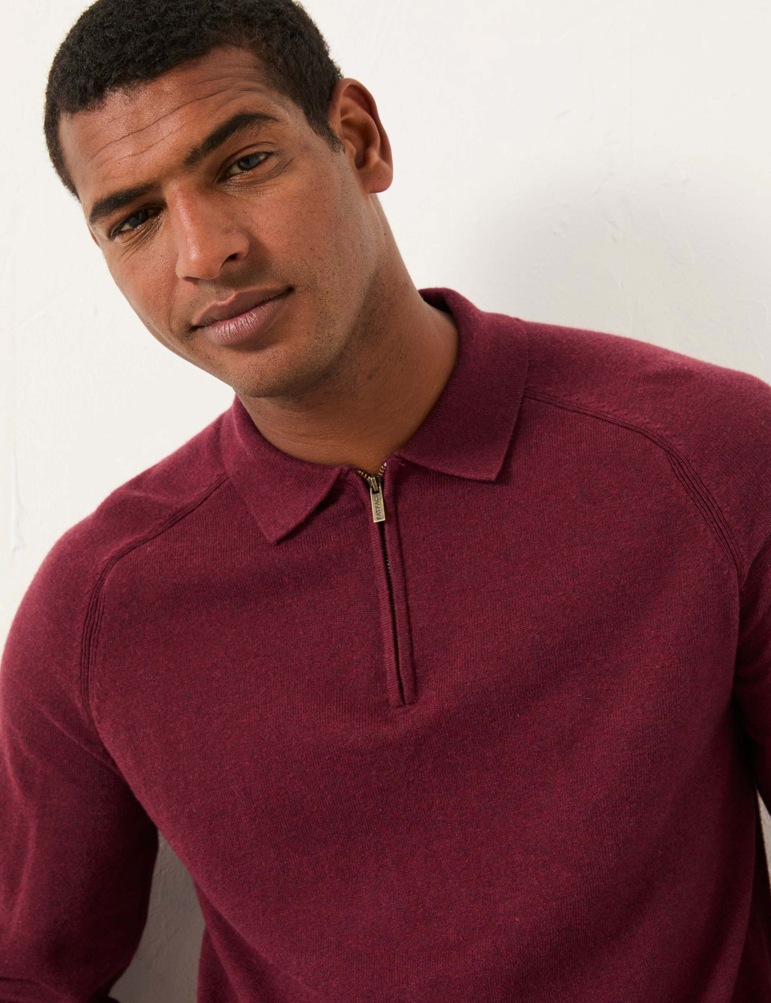 Cotton Rich Knitted Zip Collar Polo Jumper 5 of 5