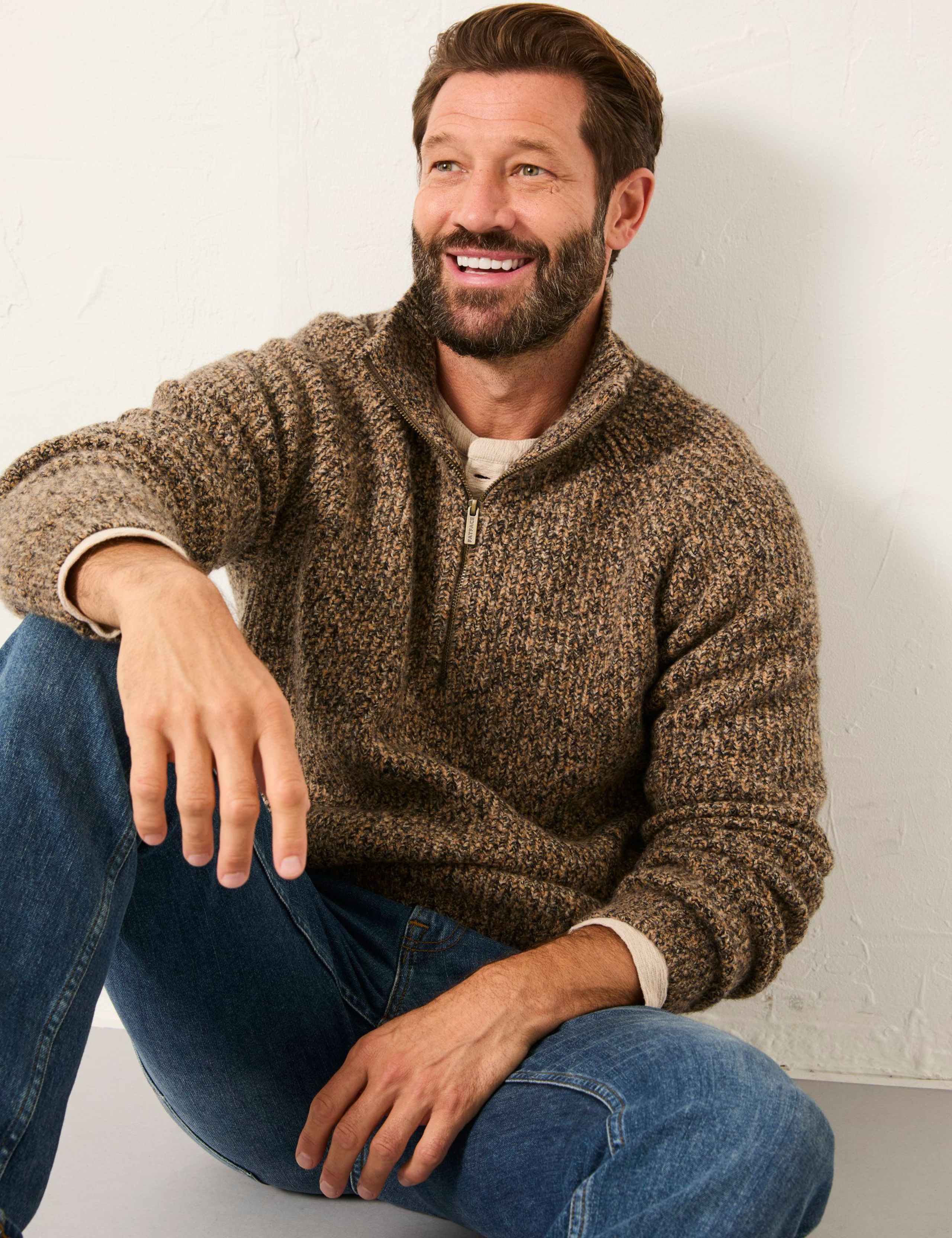 Merino Wool Rich Textured Half Zip Jumper 5 of 5