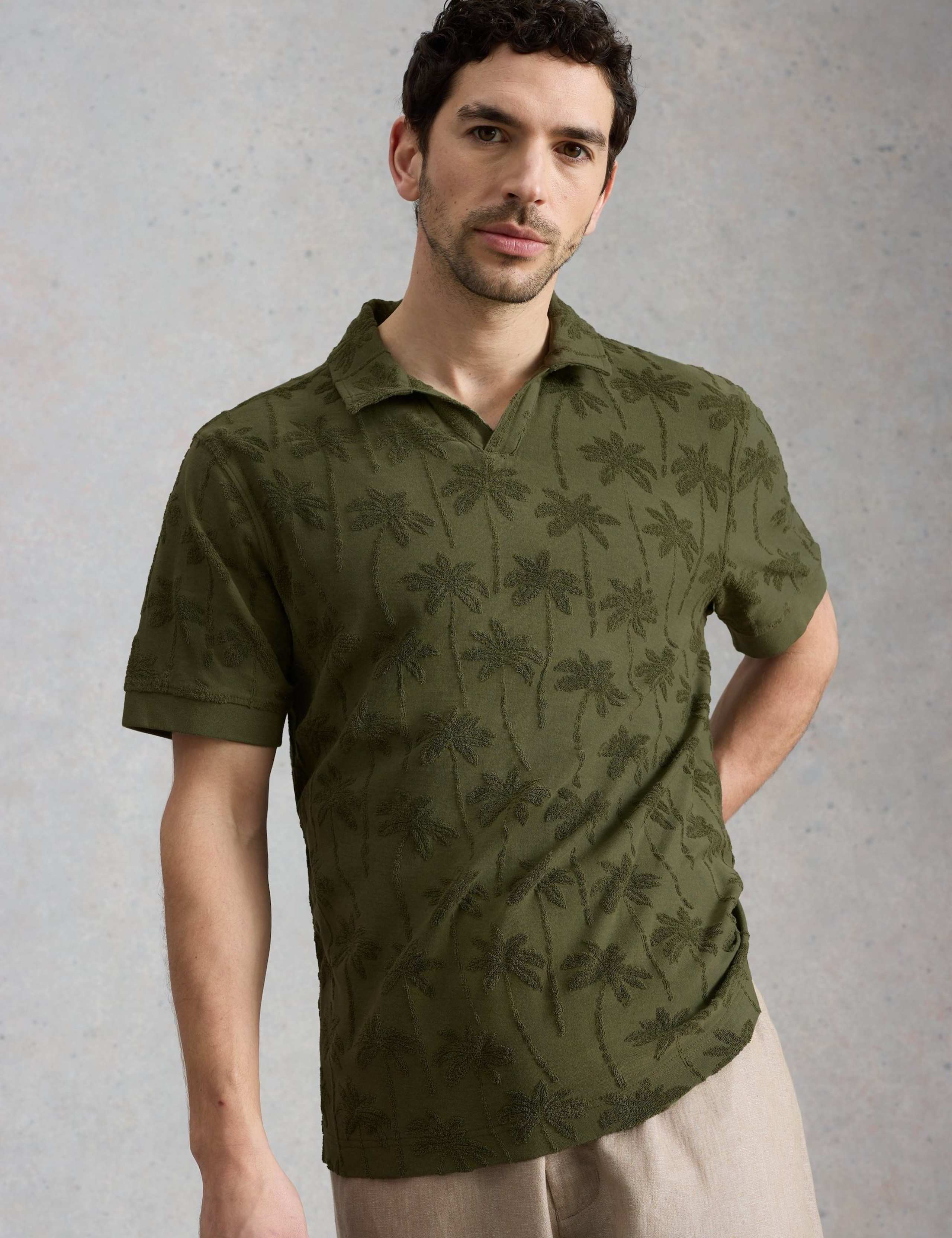 Pure Cotton Towelling Palm Print Polo Shirt 3 of 6