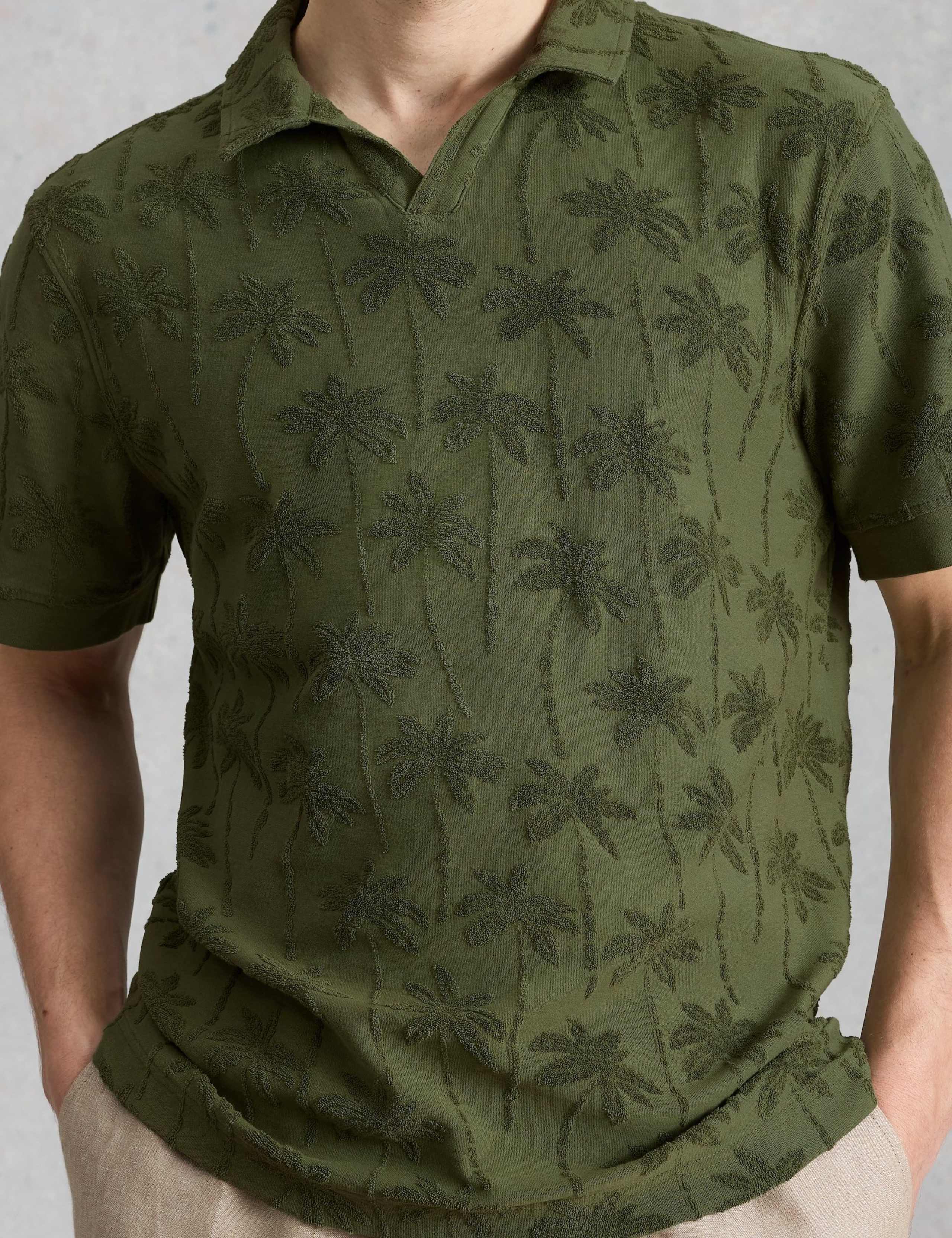 Pure Cotton Towelling Palm Print Polo Shirt 5 of 6