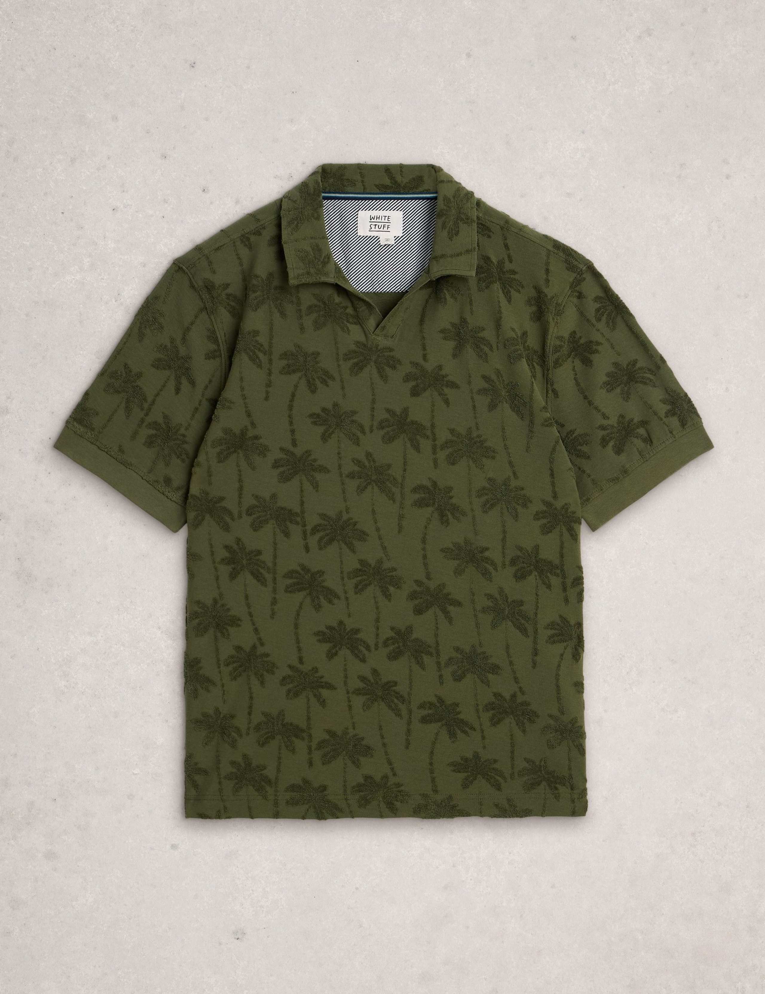 Pure Cotton Towelling Palm Print Polo Shirt 2 of 6