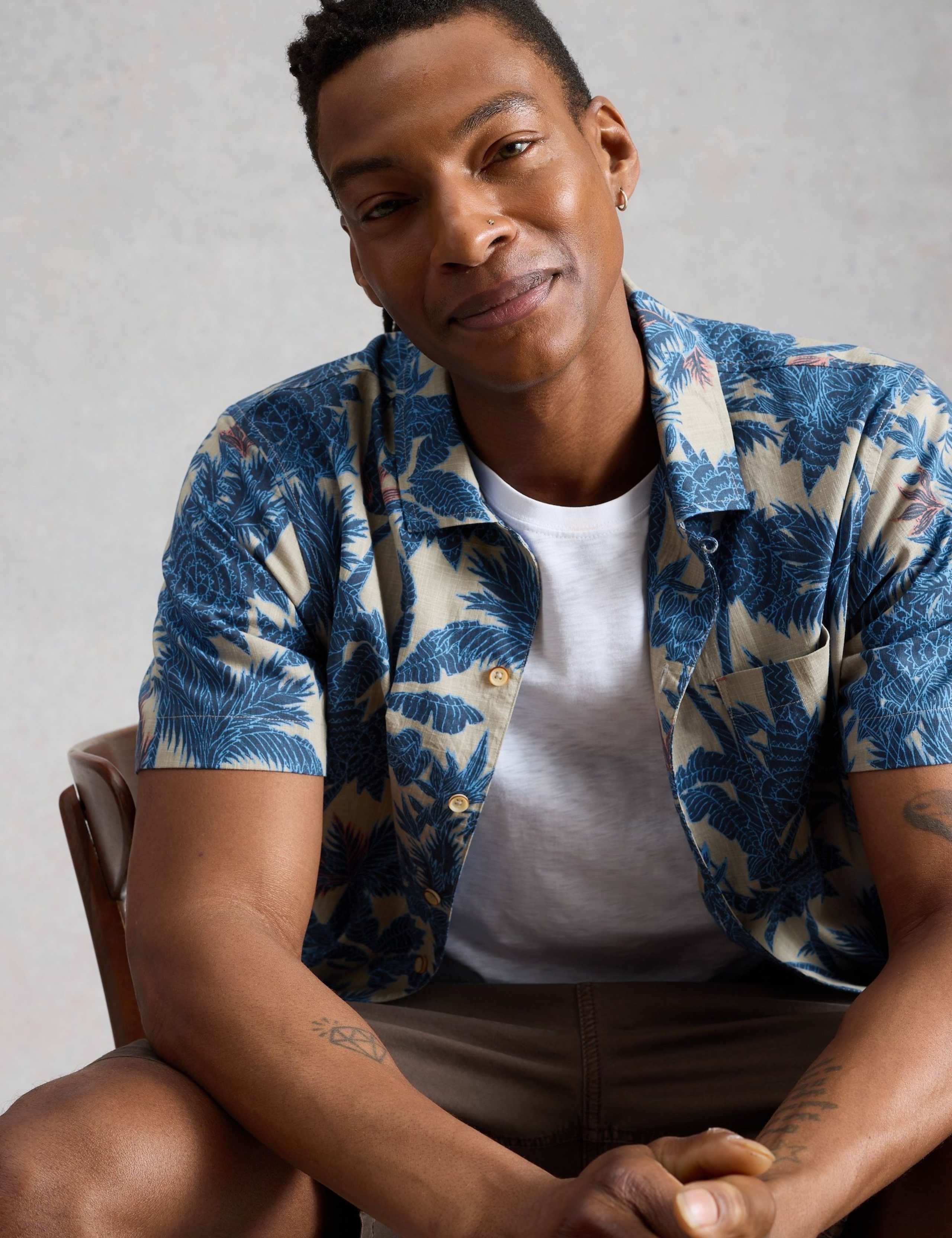 Pure Cotton Palm Print Short Sleeve Shirt 3 of 6