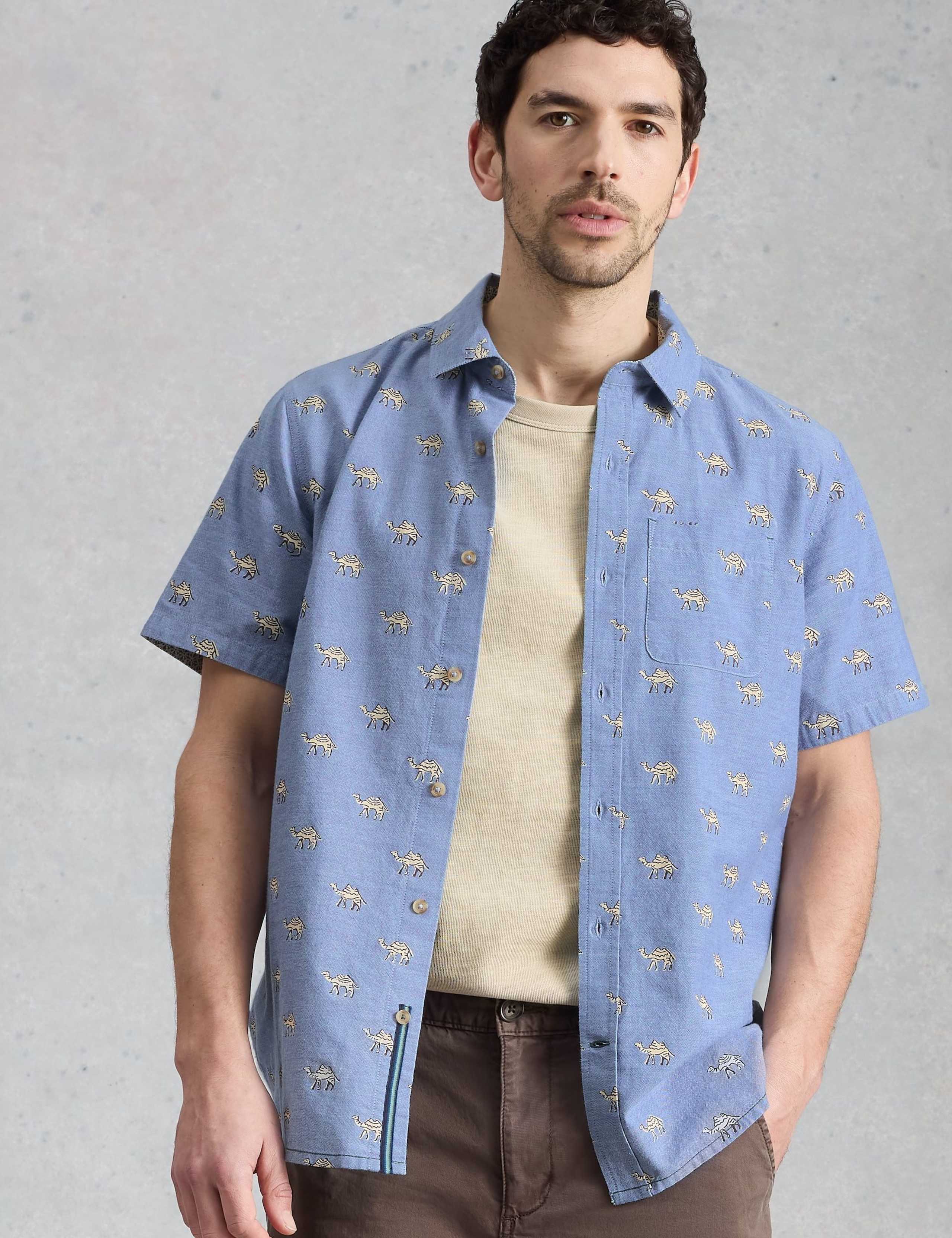 Pure Cotton Camel Print Short Sleeve Shirt 3 of 6