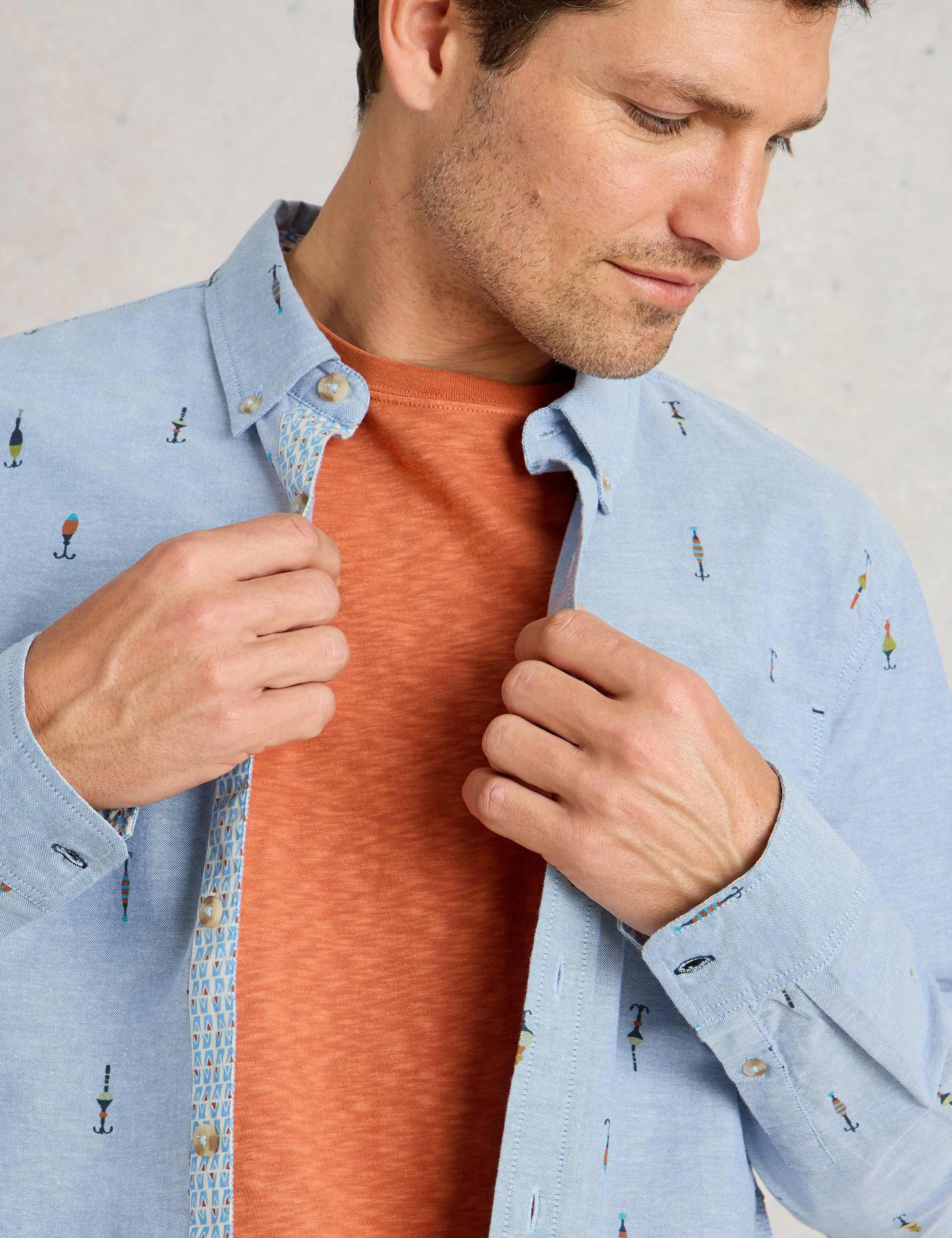Regular Fit Pure Cotton Fishing Print Shirt 6 of 6