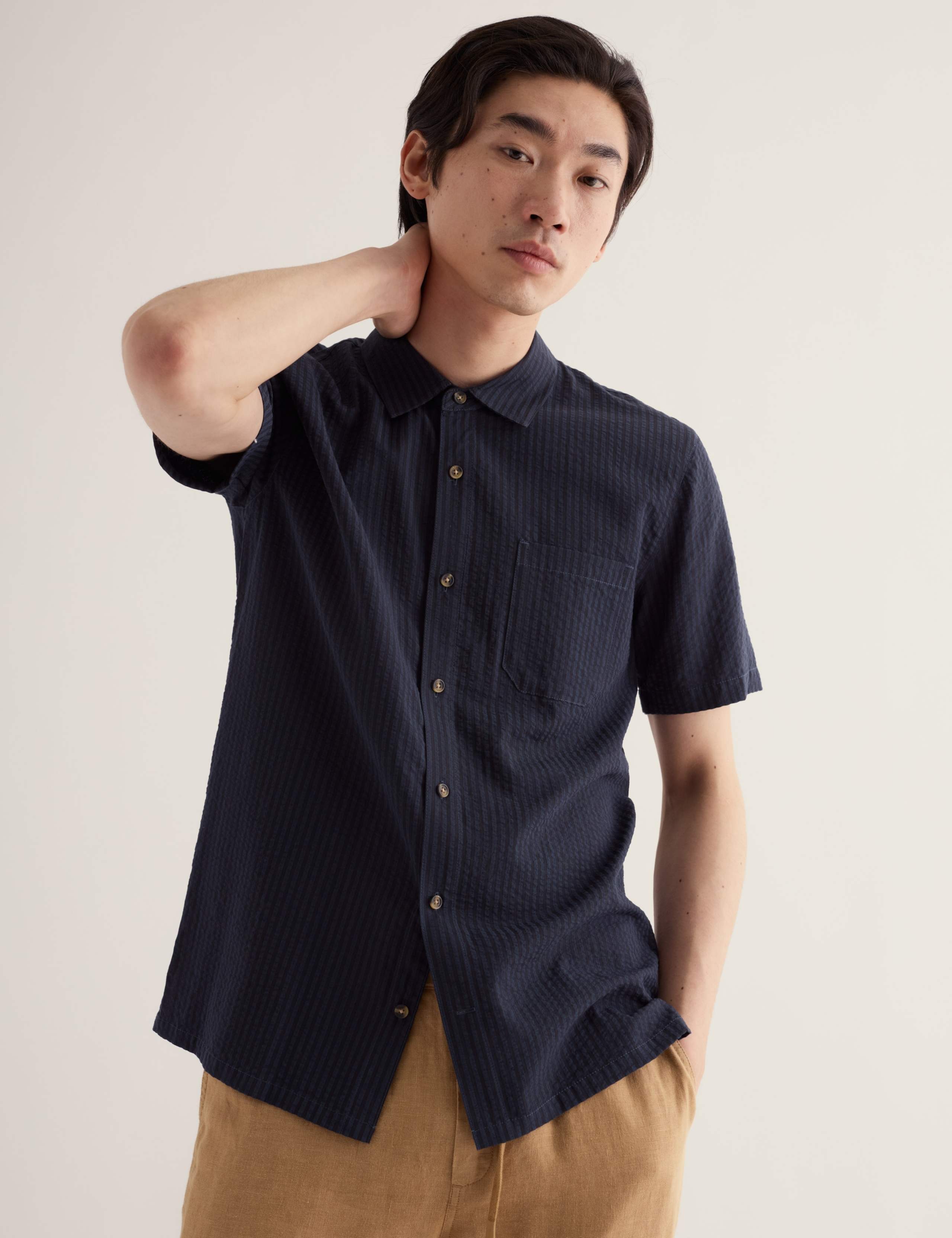 Relaxed Fit Cotton Blend Striped Shirt 1 of 5