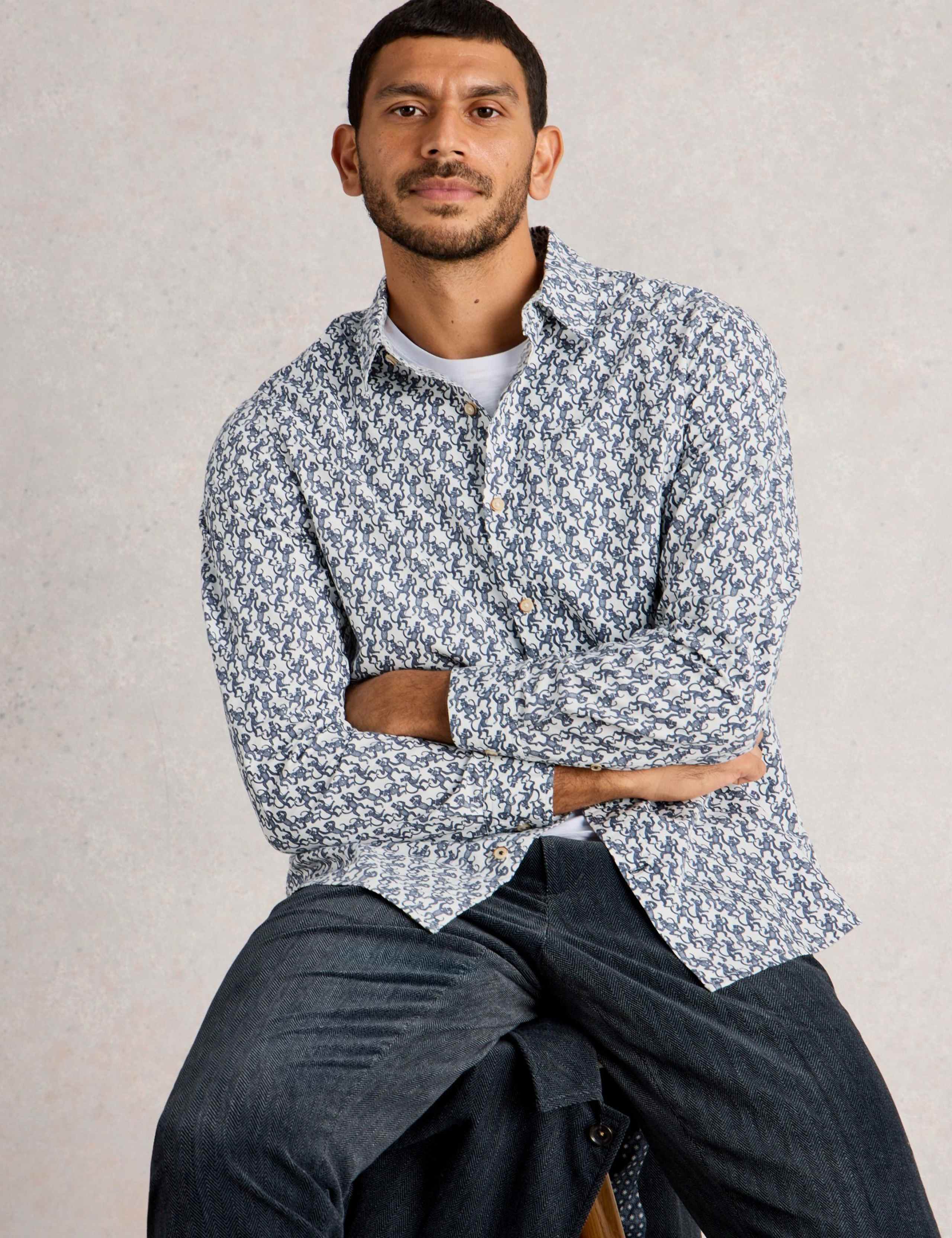 Regular Fit Pure Cotton Monkey Print Shirt 6 of 6