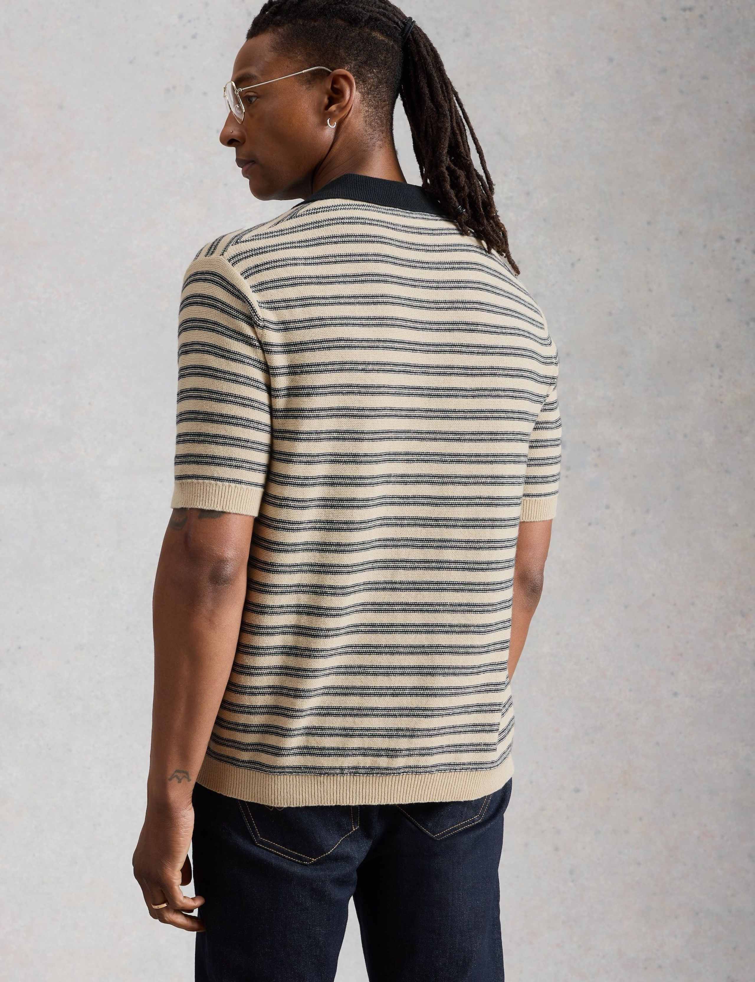 Cotton Linen Blend Striped Knitted Polo Shirt 5 of 6