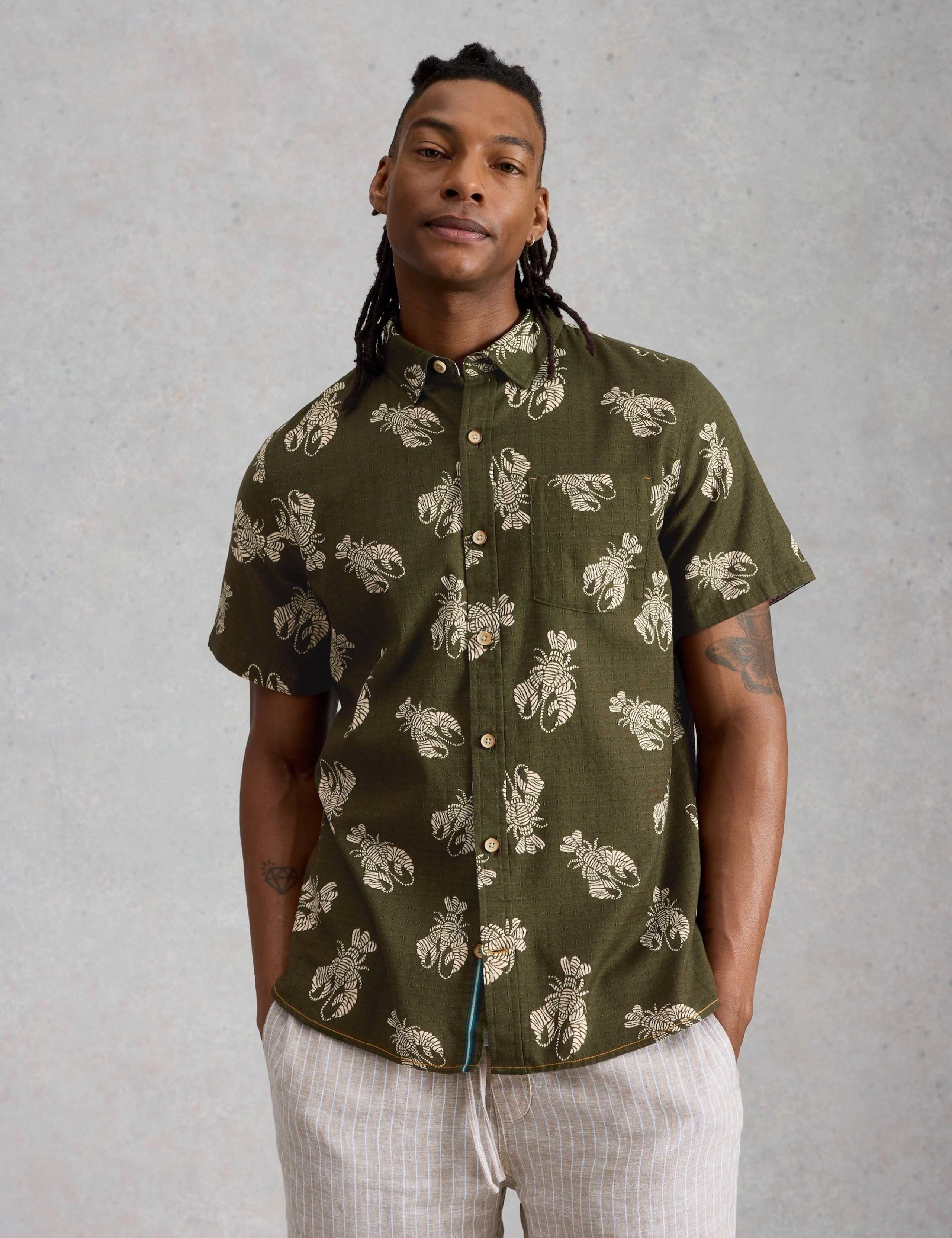 Pure Cotton Shrimp Print Short Sleeve Shirt 1 of 6