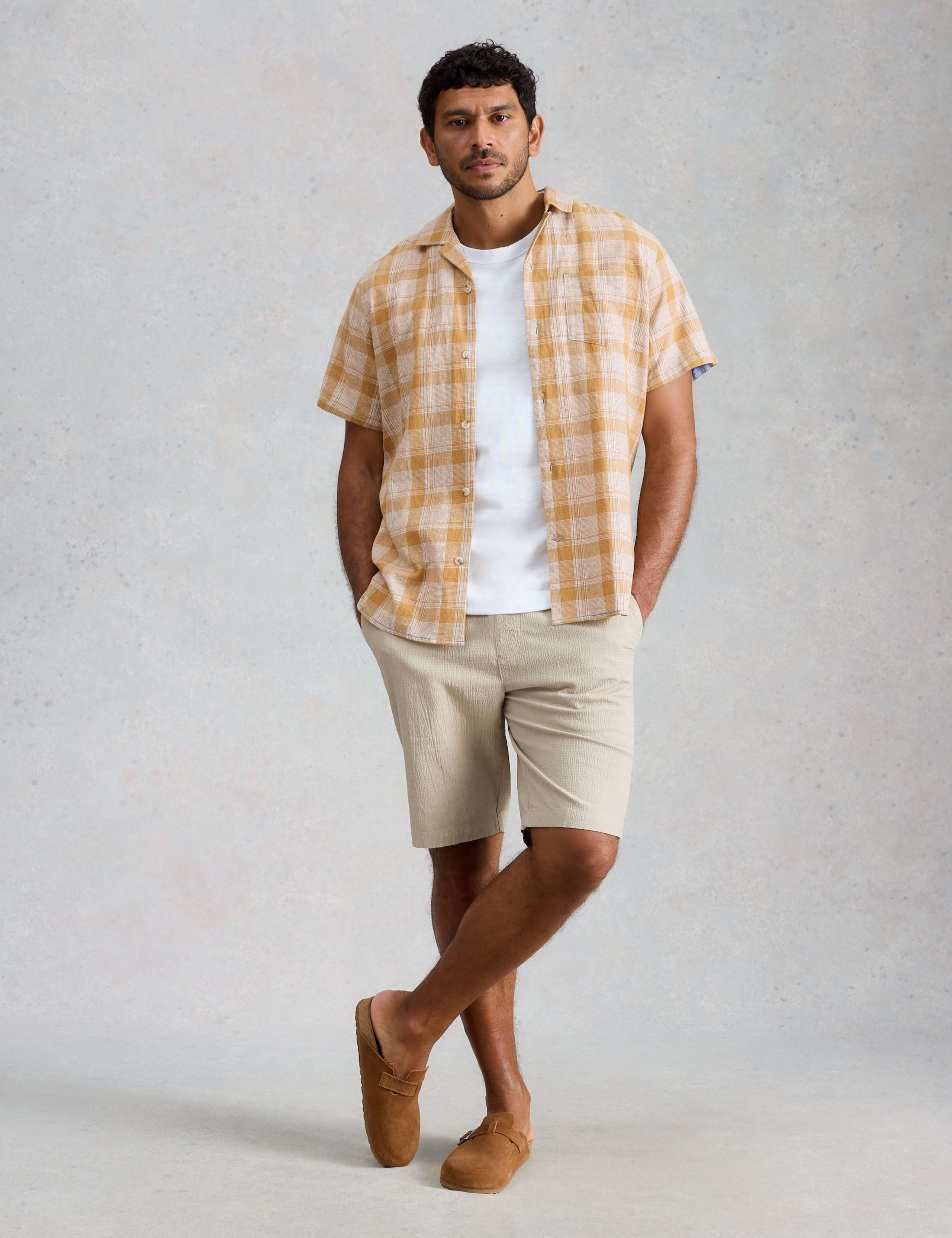 Linen Cotton Blend Check Short Sleeve Shirt 4 of 6