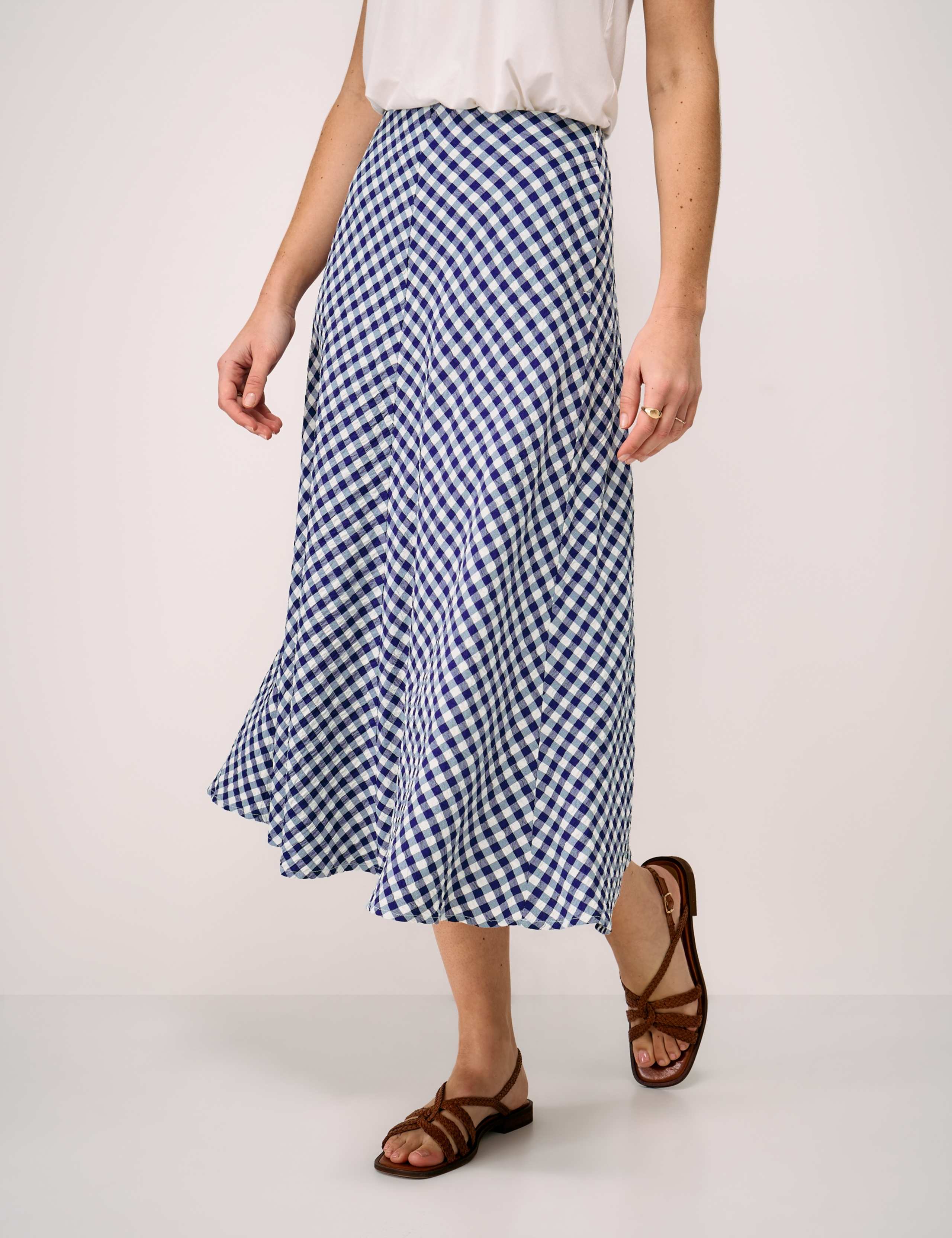 Seersucker Gingham Midi A-Line Skirt 1 of 5