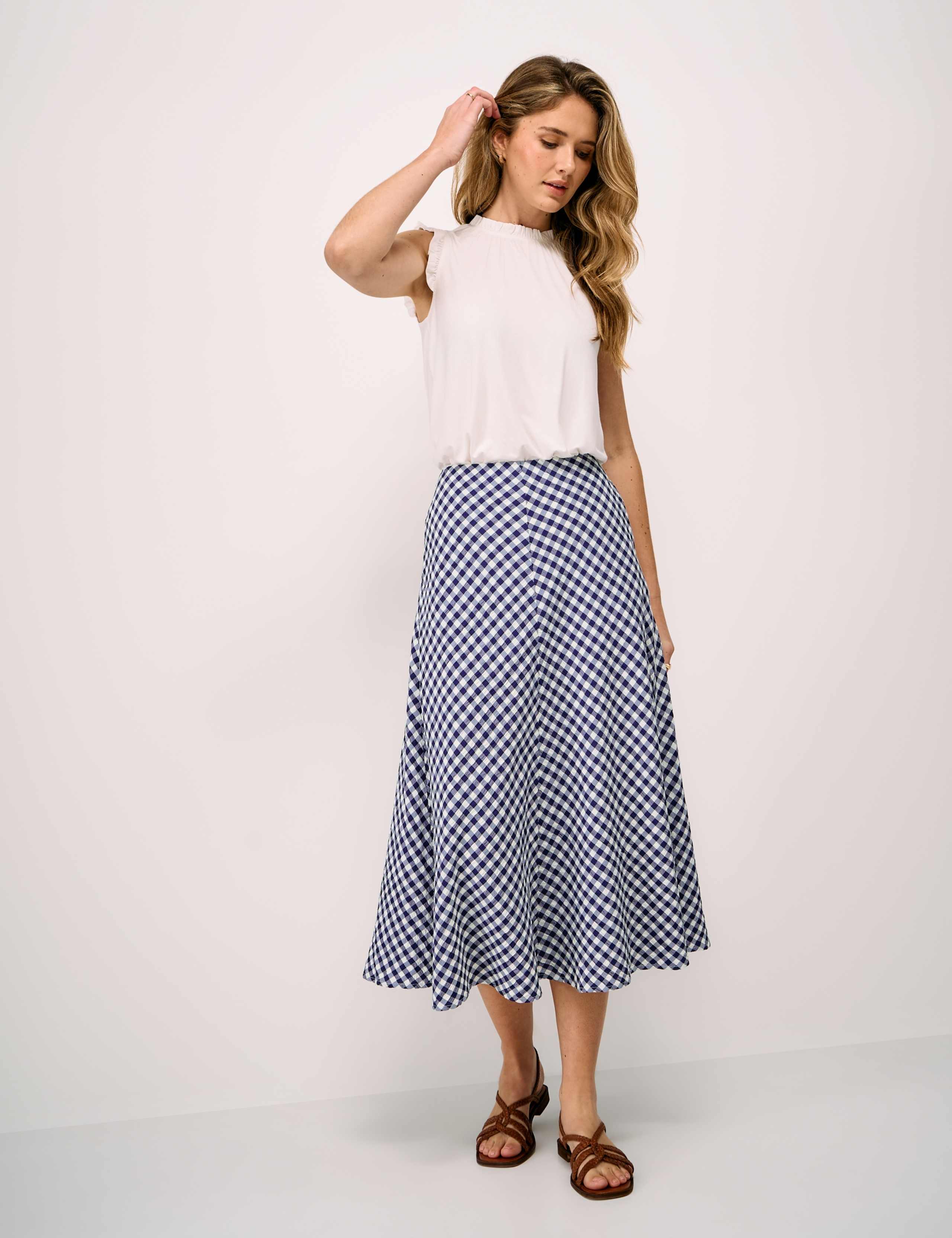 Seersucker Gingham Midi A-Line Skirt 3 of 5