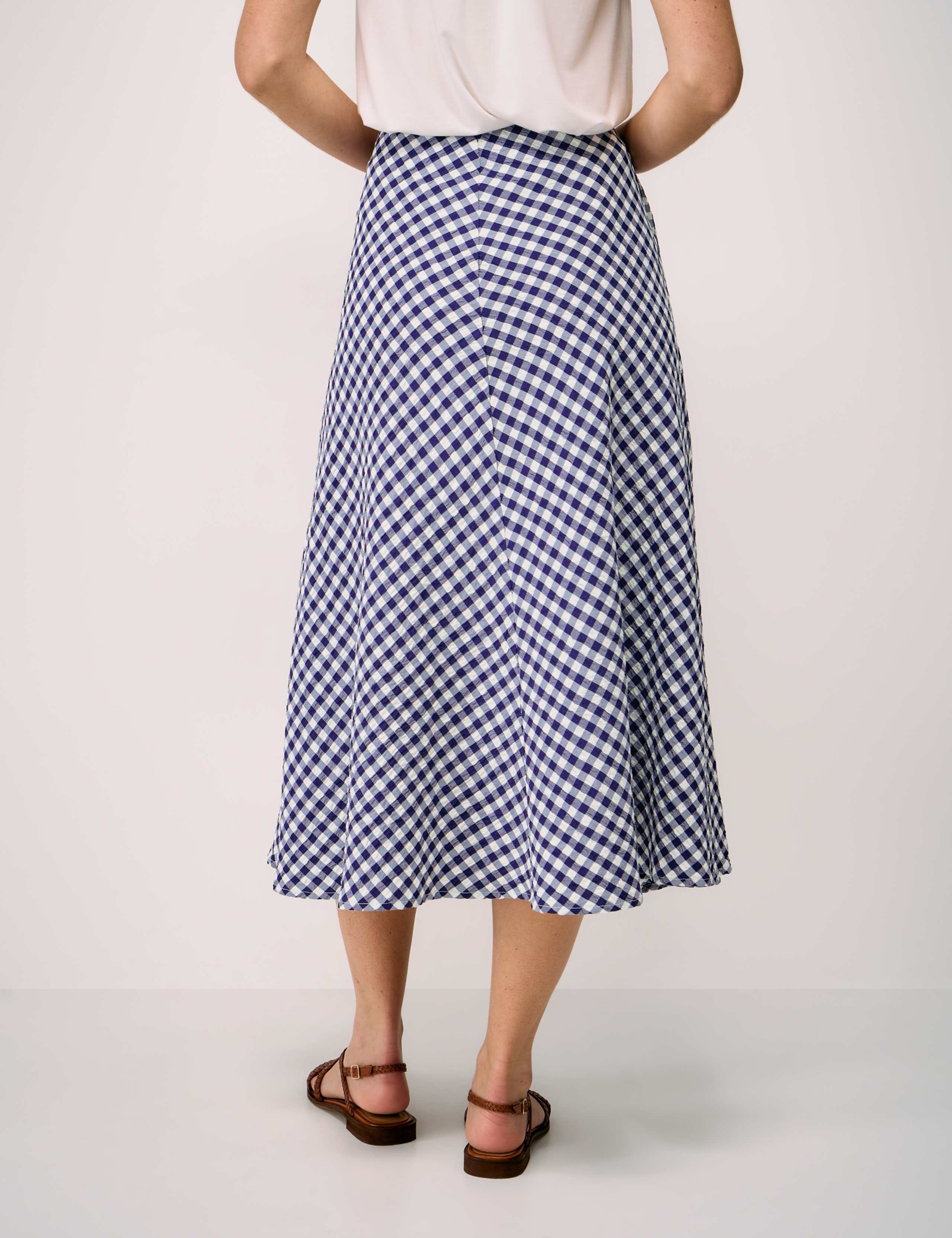 Seersucker Gingham Midi A-Line Skirt 4 of 5