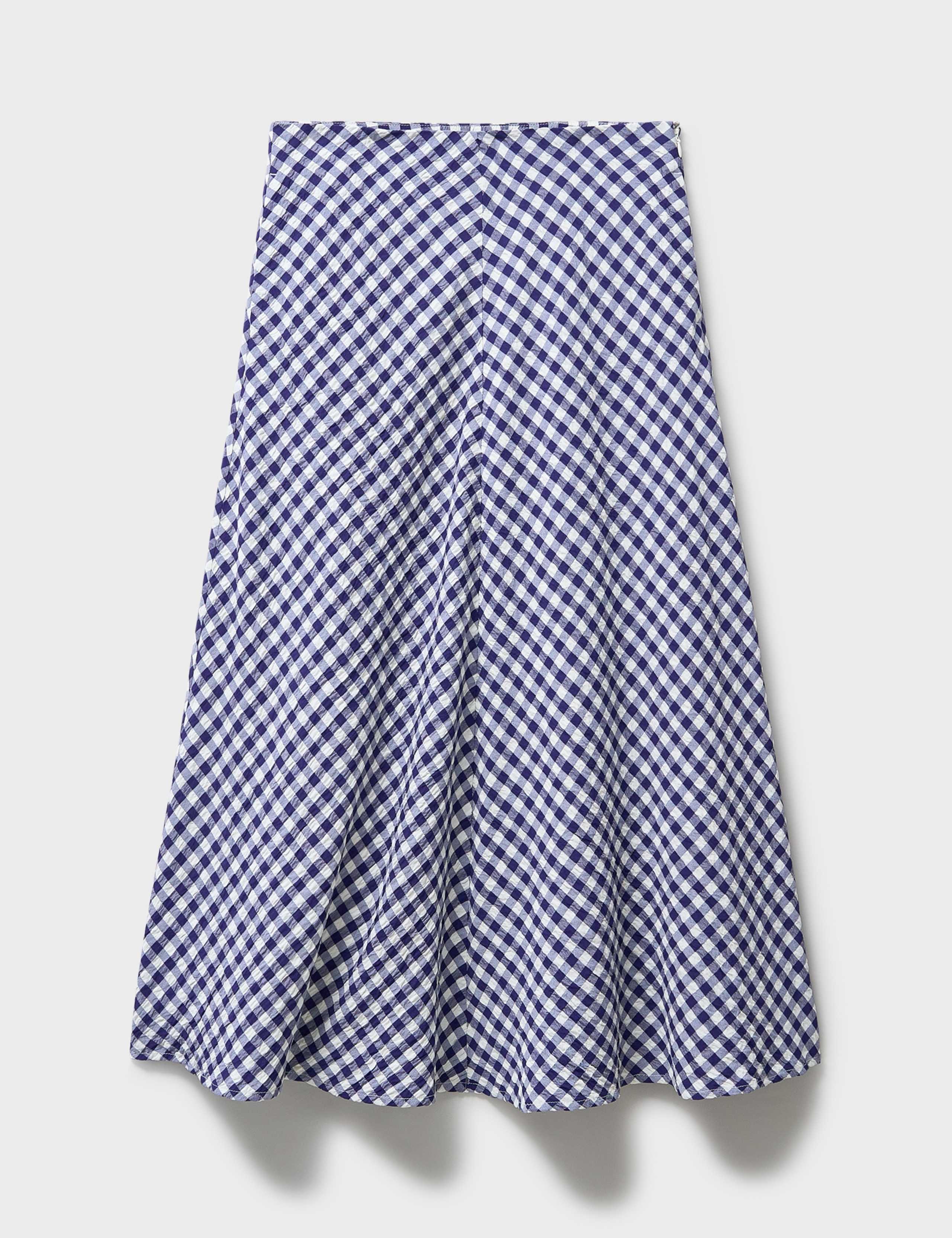 Seersucker Gingham Midi A-Line Skirt 2 of 5