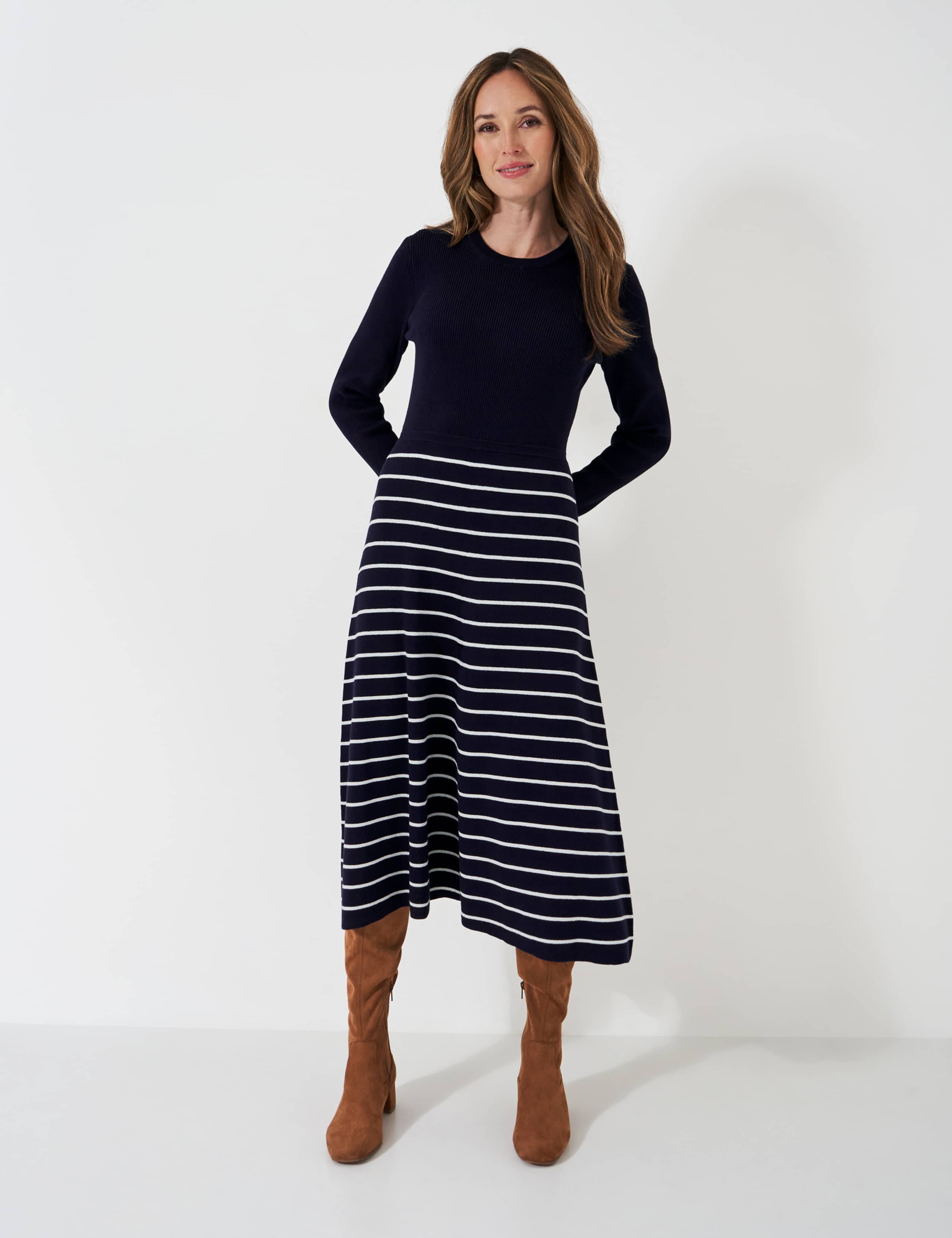 Striped Knitted Midi Skater Dress 1 of 3