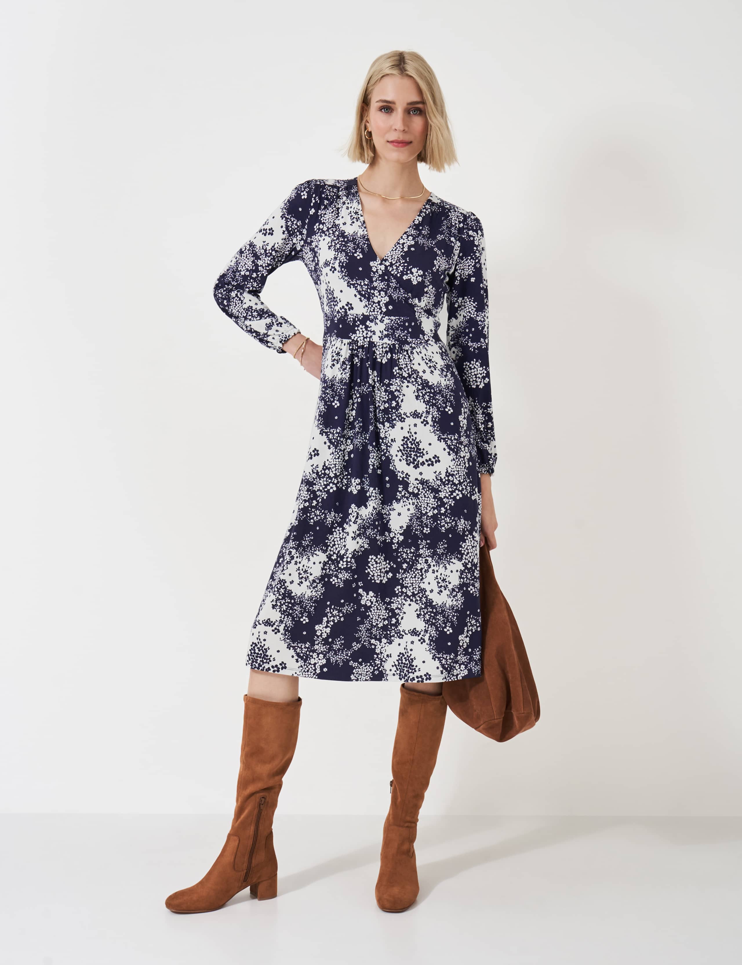Jersey Floral V-Neck Knee Length Wrap Dress 3 of 4