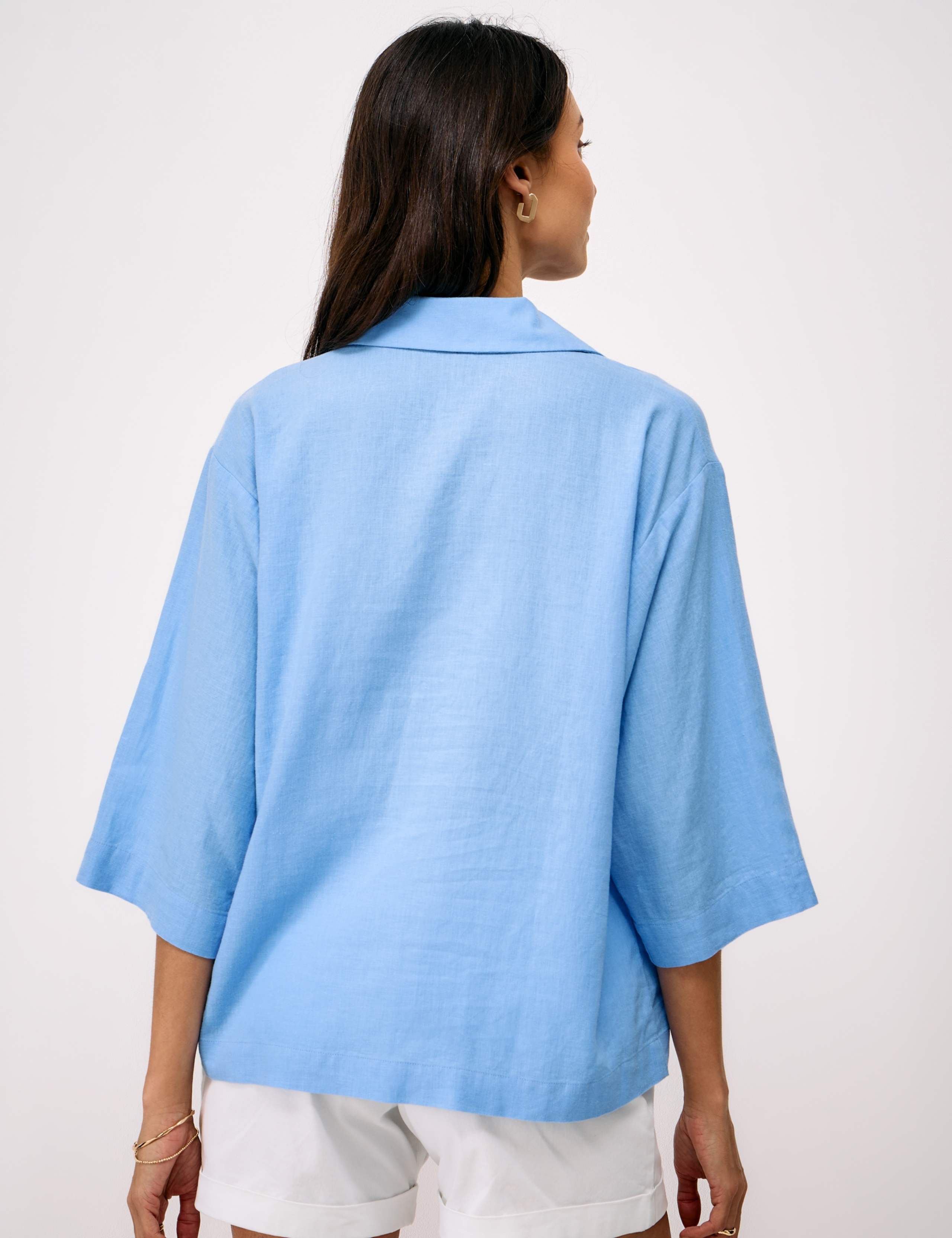 Linen Rich V-Neck Relaxed Popover Shirt 4 of 5