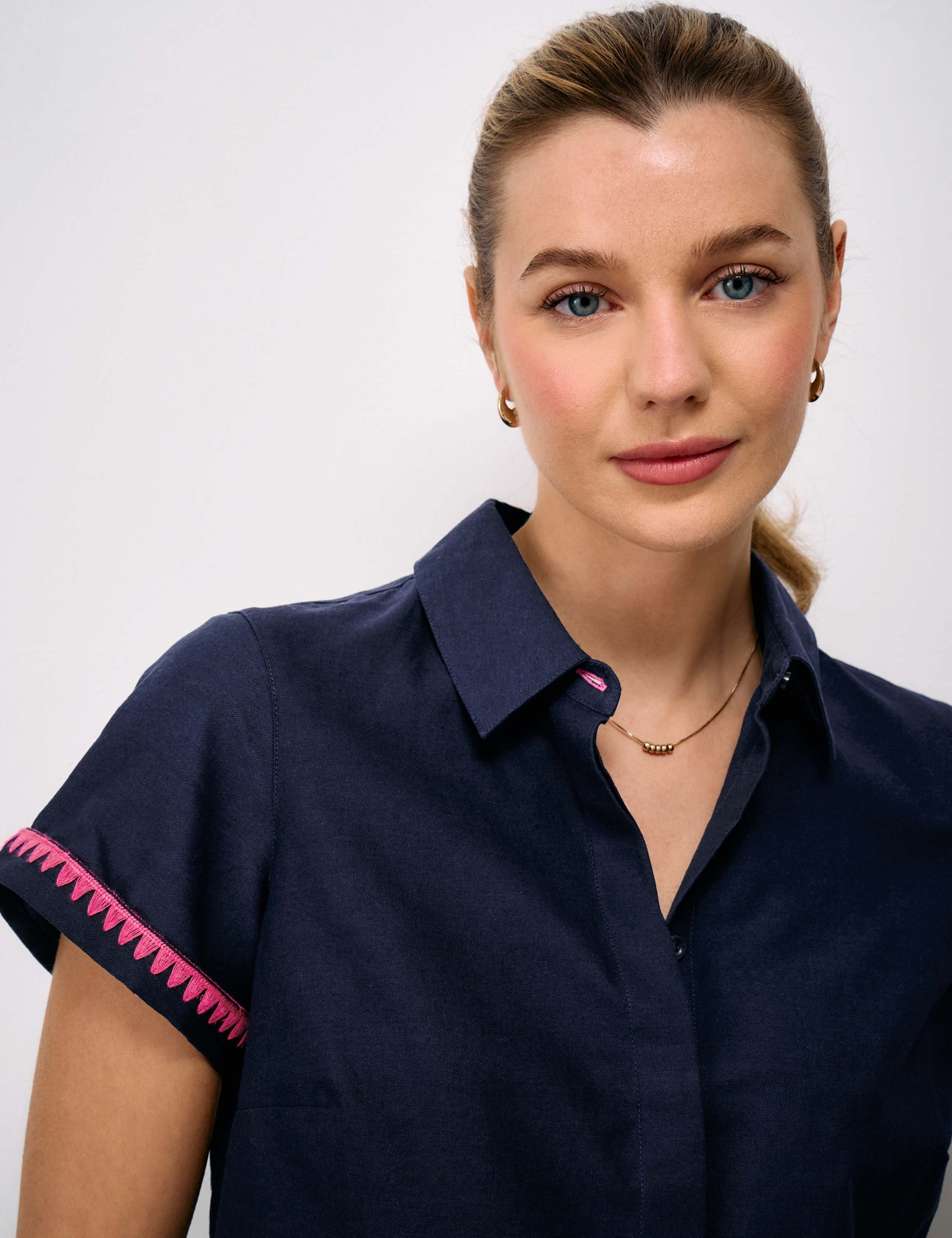 Cotton Rich Edge Stitched Shirt with Linen 5 of 5