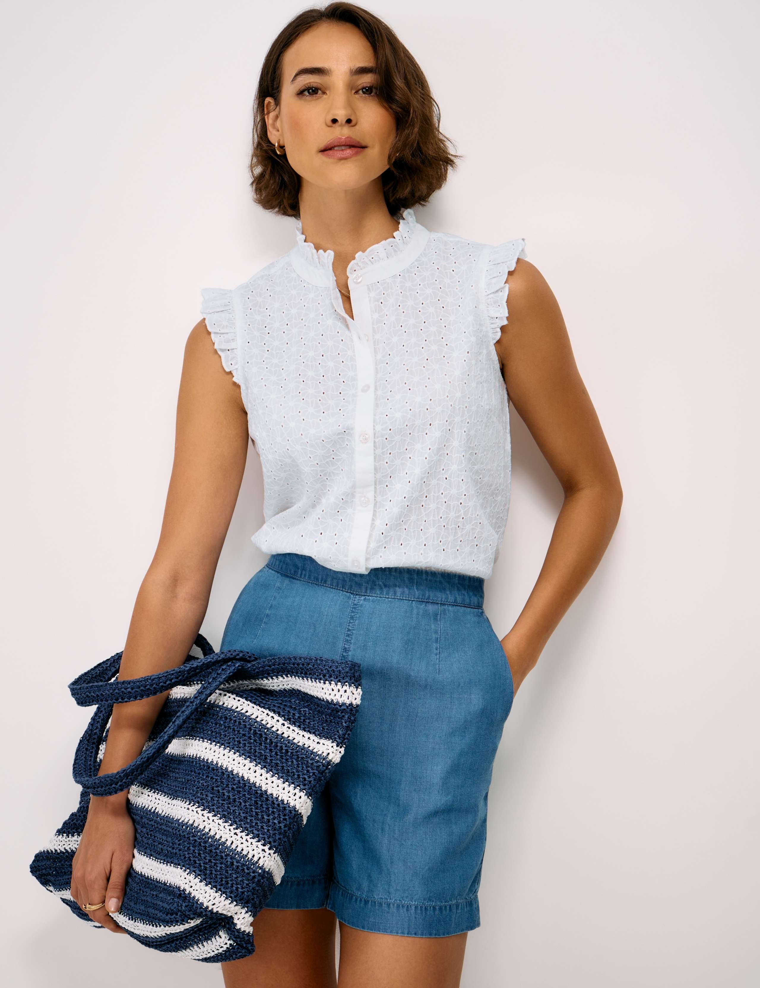 Pure Cotton Broderie Frill Detail Blouse 1 of 5