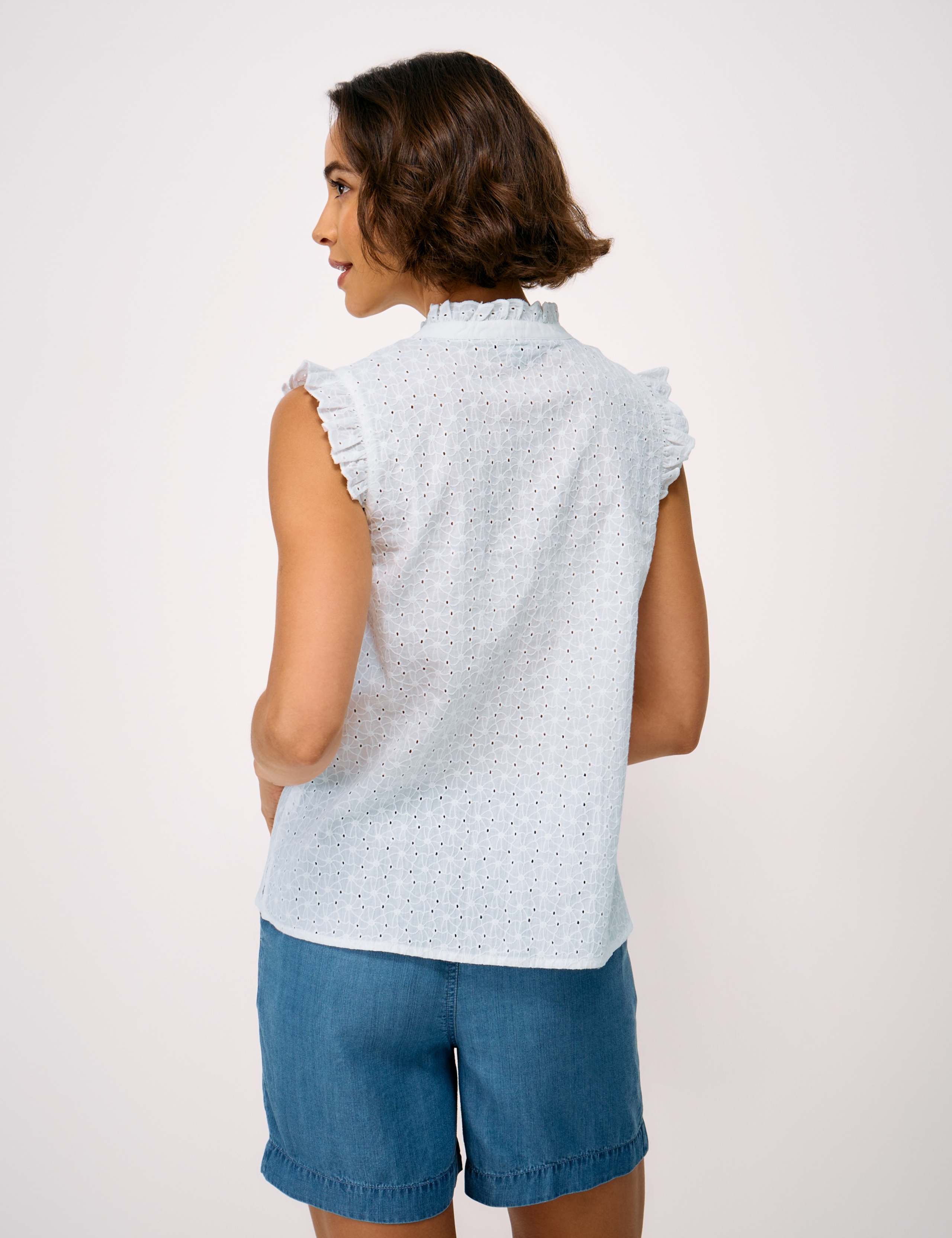 Pure Cotton Broderie Frill Detail Blouse 4 of 5