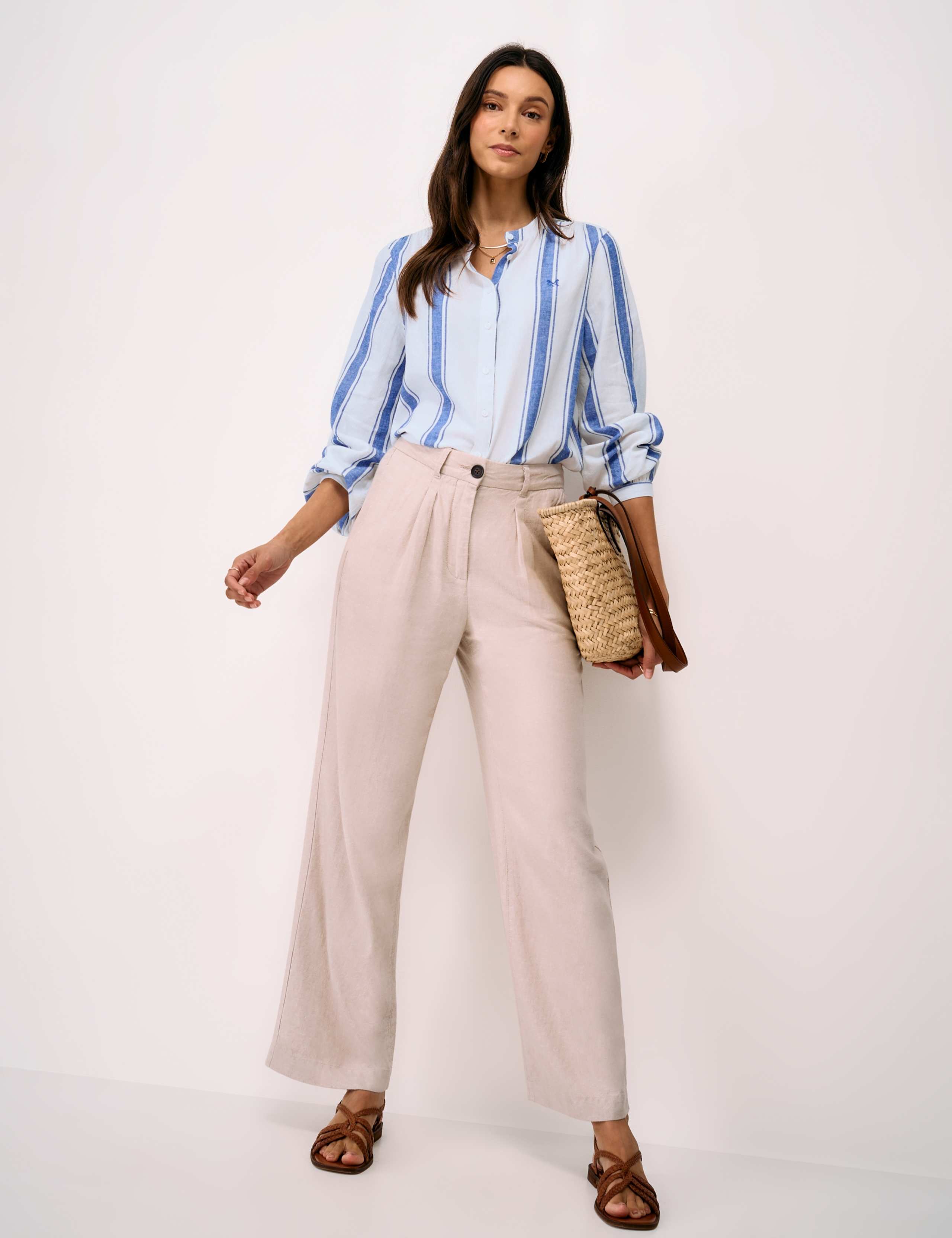 Linen Rich Striped Crew Neck Blouse 3 of 5